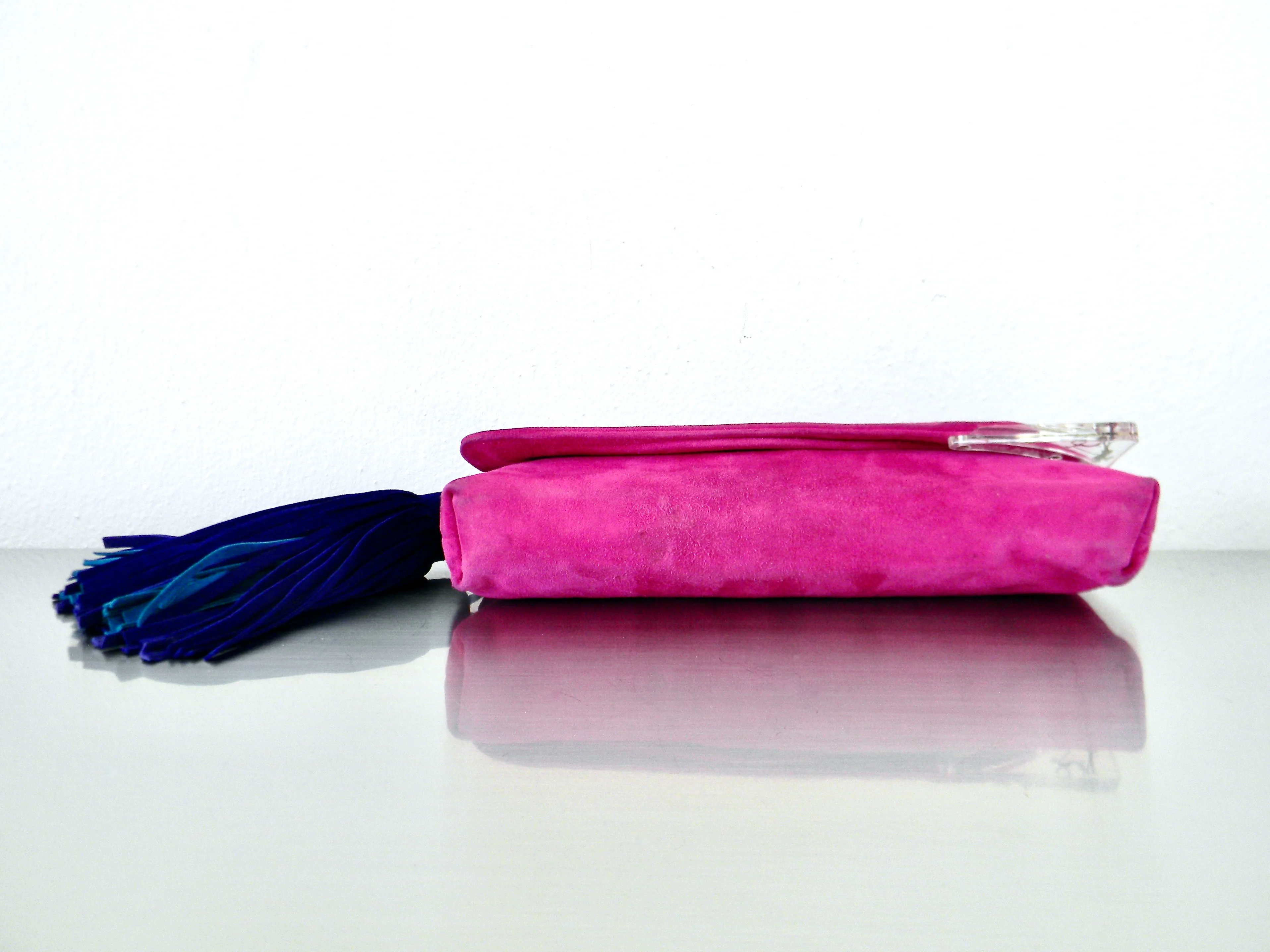 00s Fuchsia,indigo And Turquoise Suede Tassel Clutch By Henri Bendel - Image 13