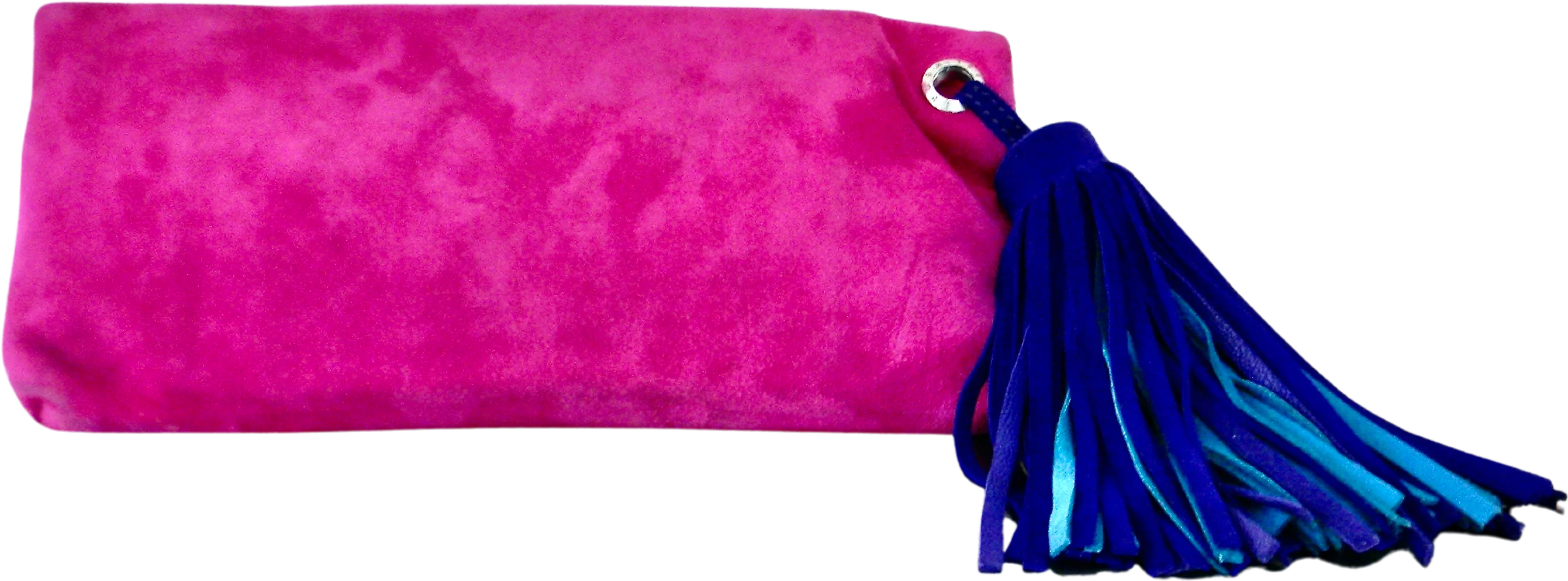 00s Fuchsia,indigo And Turquoise Suede Tassel Clutch By Henri Bendel - Image 2