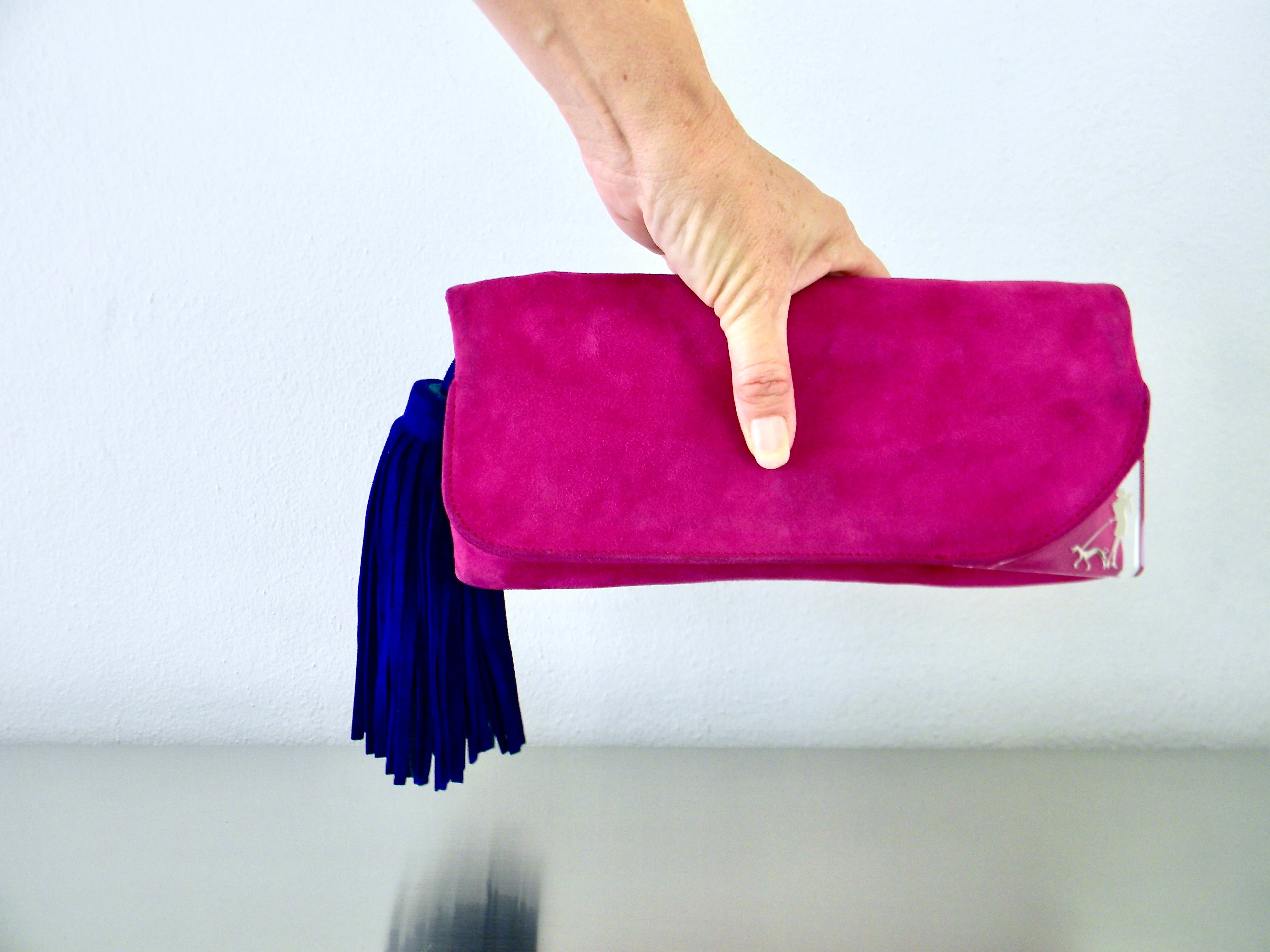 00s Fuchsia,indigo And Turquoise Suede Tassel Clutch By Henri Bendel - Image 3