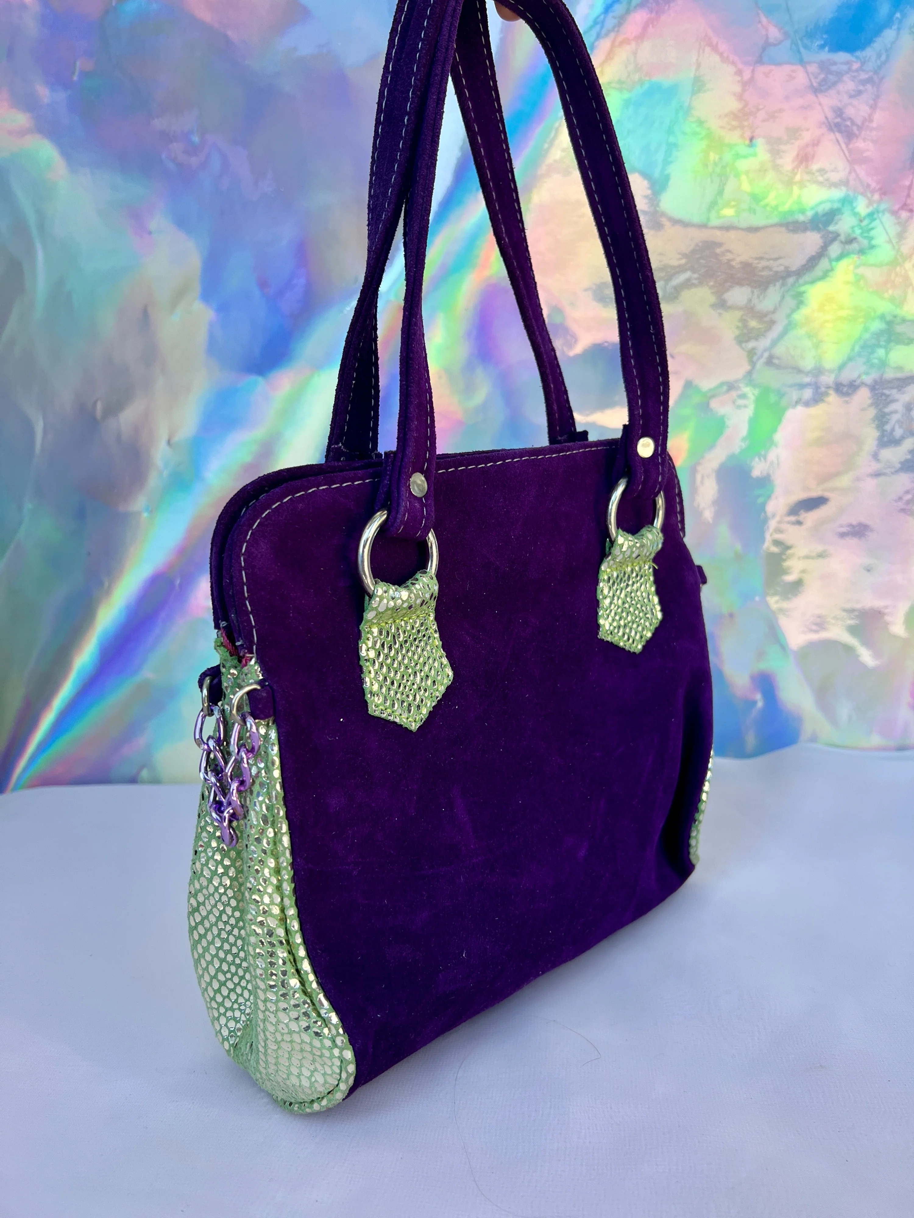 00s Green and Purple Leather Laced Up Purse by Bianca White - Image 4