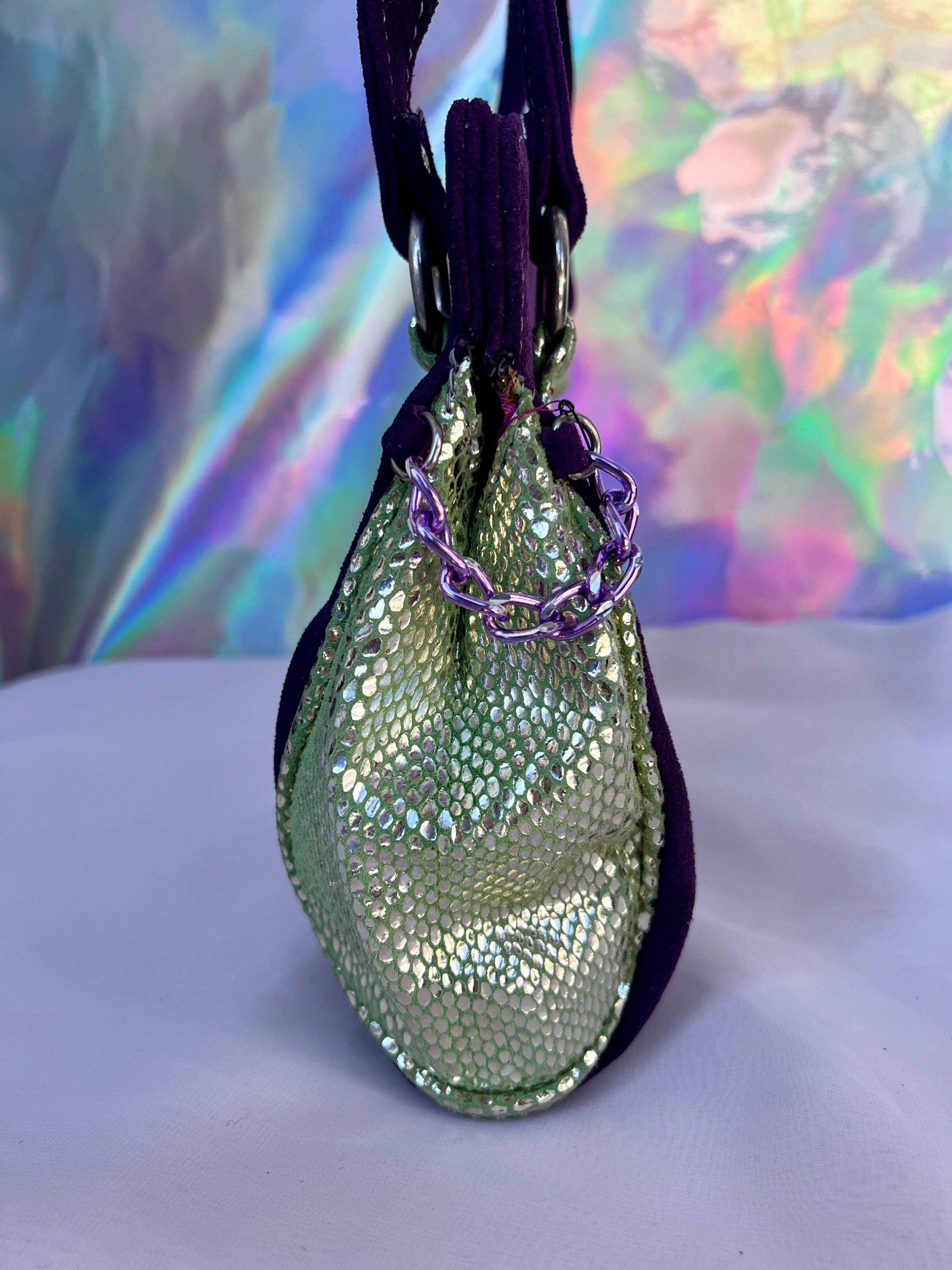 00s Green and Purple Leather Laced Up Purse by Bianca White - Image 5