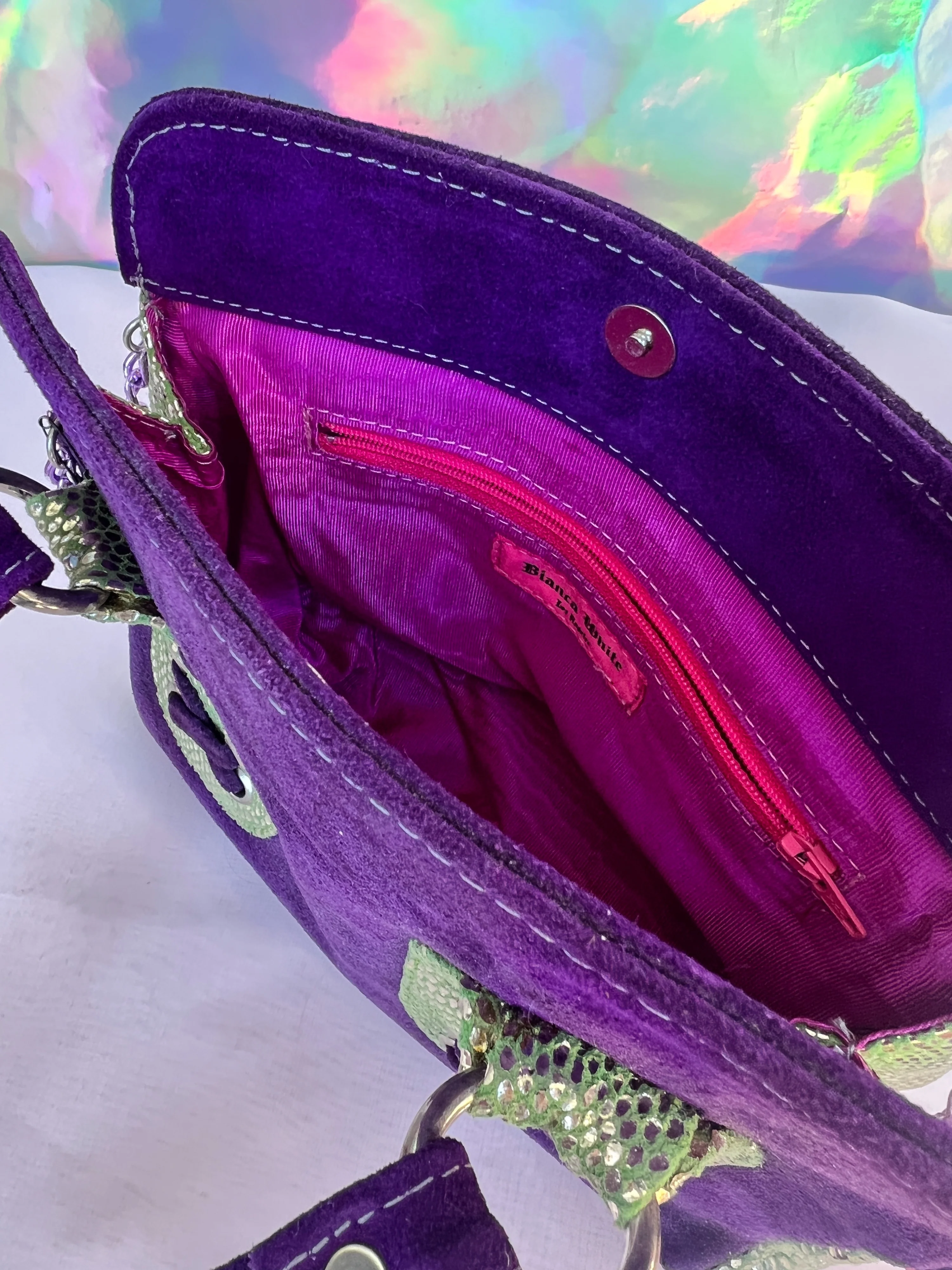 00s Green and Purple Leather Laced Up Purse by Bianca White - Image 7