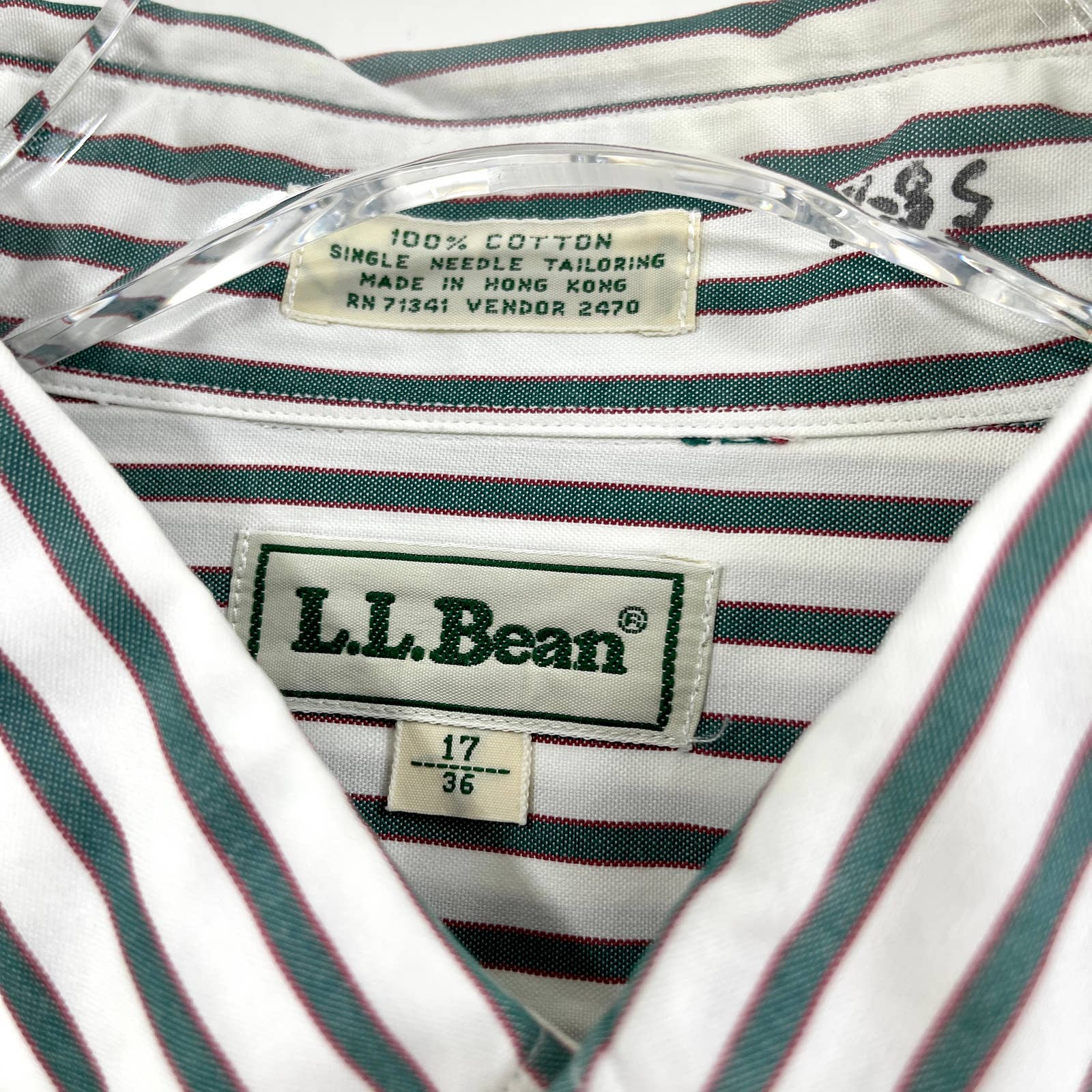 00s Green Red White Striped Cotton Long Sleeve Button Up by LL Bean - Image 3