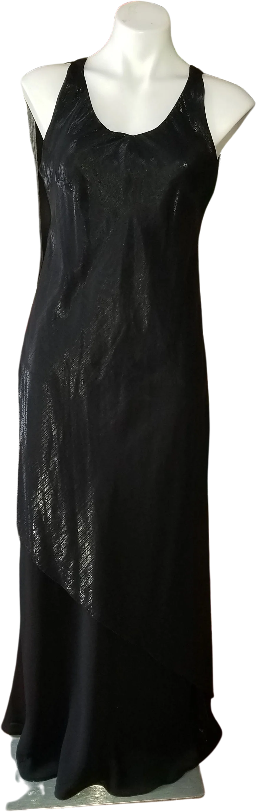 00s Italian Black Shimmer Bias Gown Dress By Ya