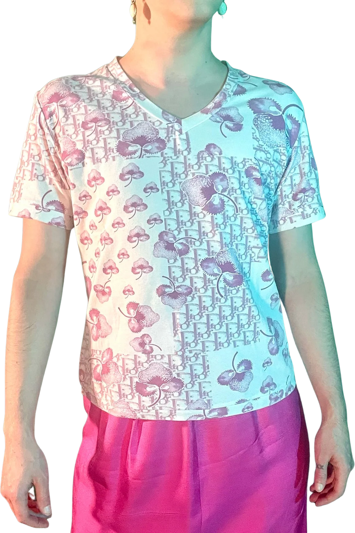 00s John Galliano Pink Trotter Cherry Blossom T-shirt By Christian Dior
