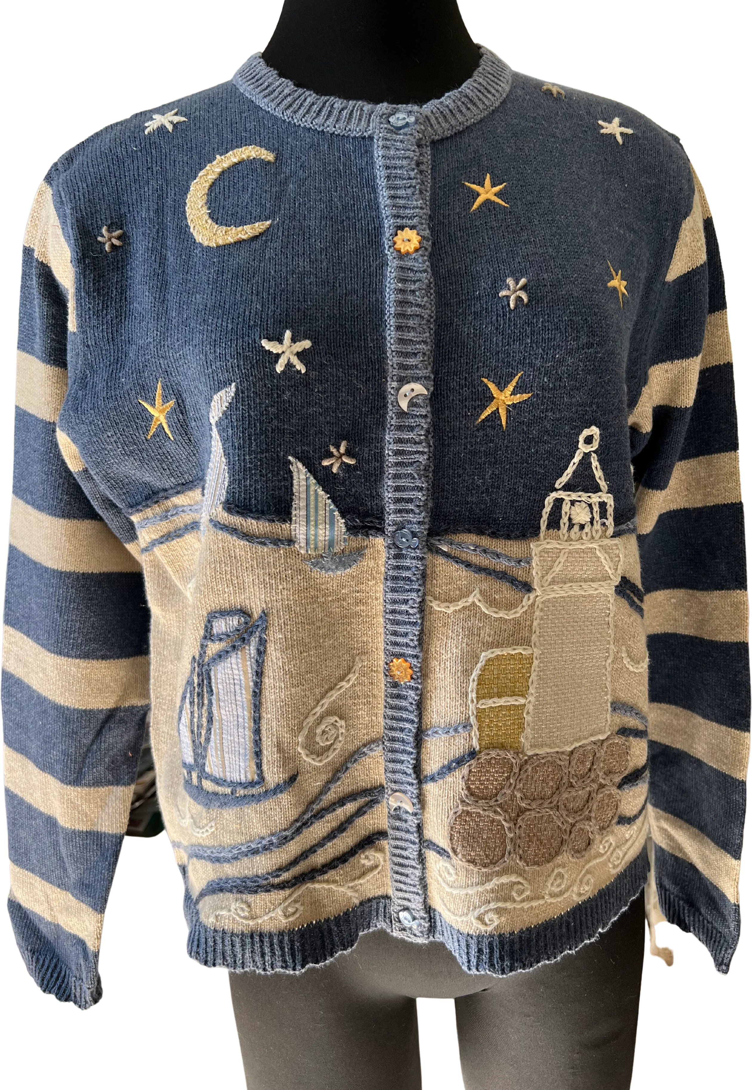 00s Martha's Vineyard Celestial Landscape Cardigan By Elana Carello