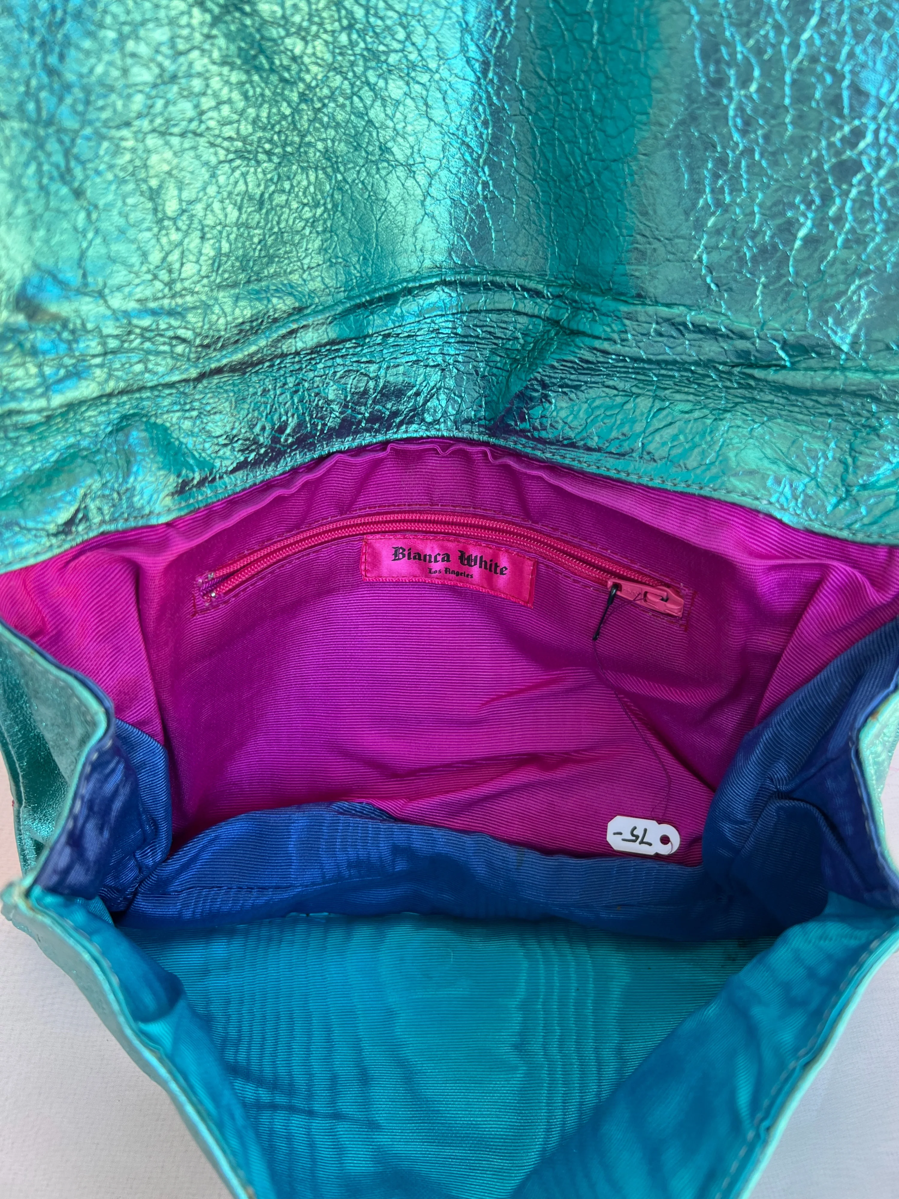 00s Metallic Silver and Purple Foil Look Purse by Bianca White - Image 2