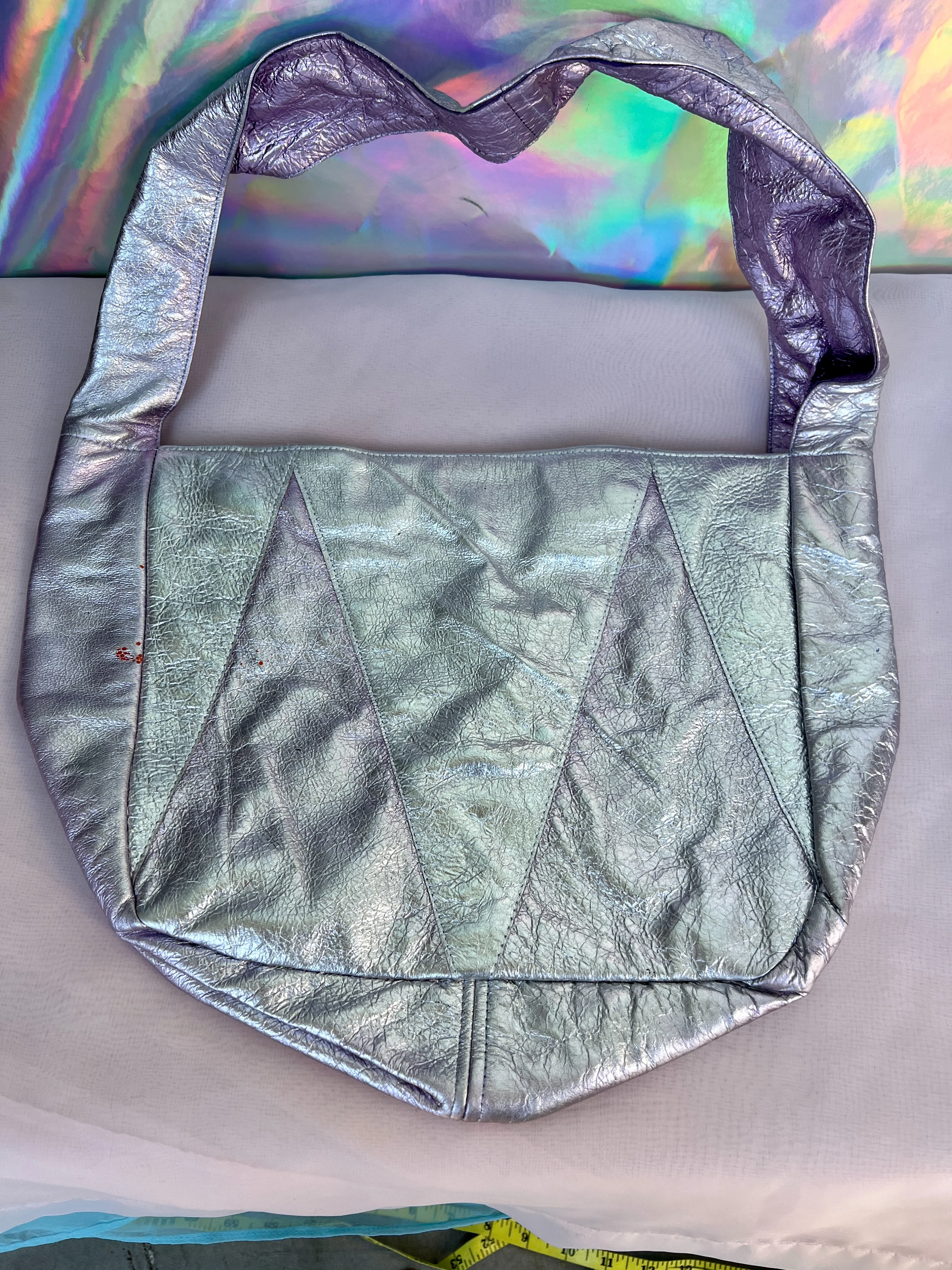 00s Metallic Silver and Purple Foil Look Purse by Bianca White - Image 5