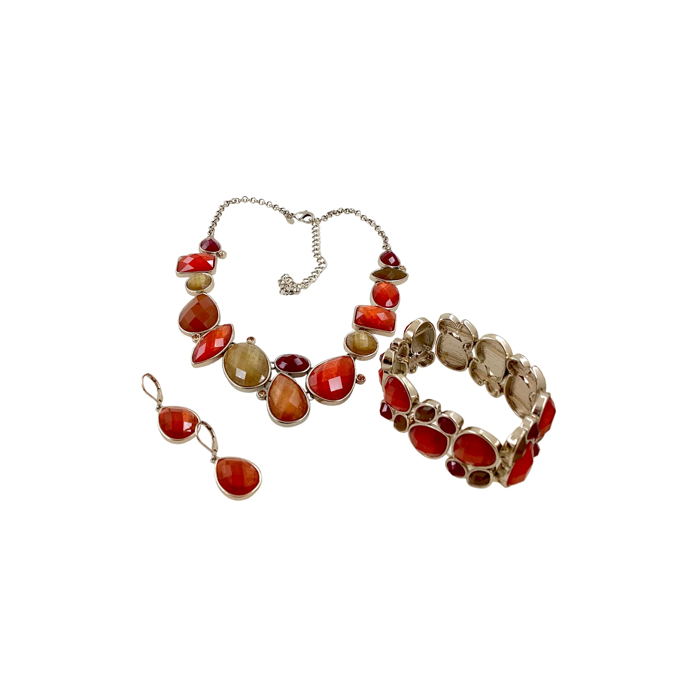 00s Modernist Poppy Bracelet Earrings Necklace Set By Premier Designs - Image 3
