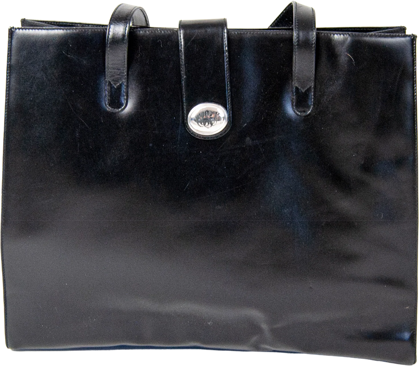 00s Monogrammed Black Leather Tote Bag By Tiffany & Co