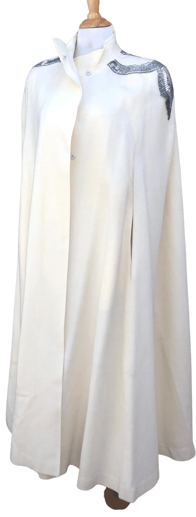 00s Off White Cape Silver Beaded Embroidered Shoulder By George Simonton