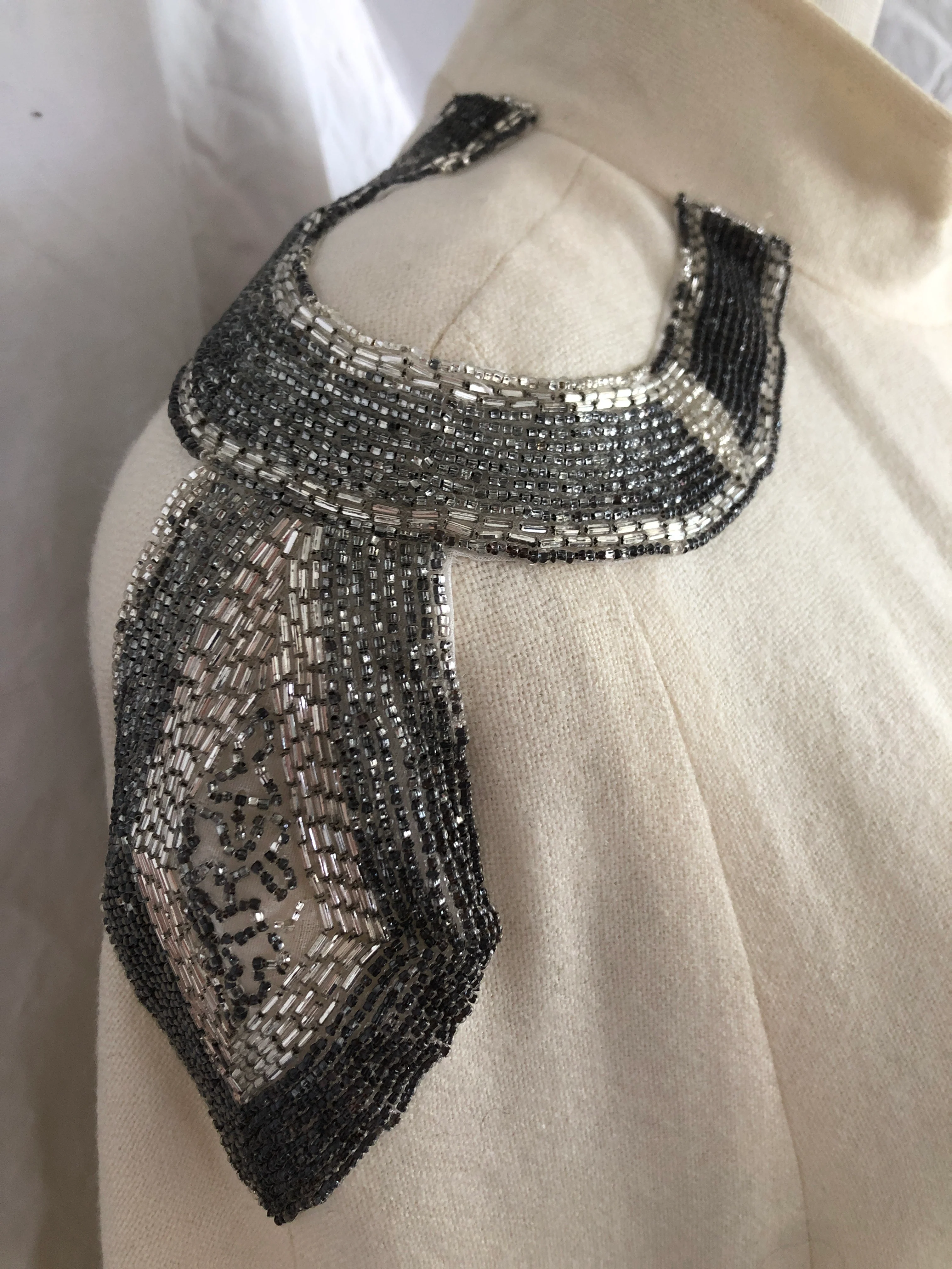 00s Off White Cape Silver Beaded Embroidered Shoulder By George Simonton - Image 6