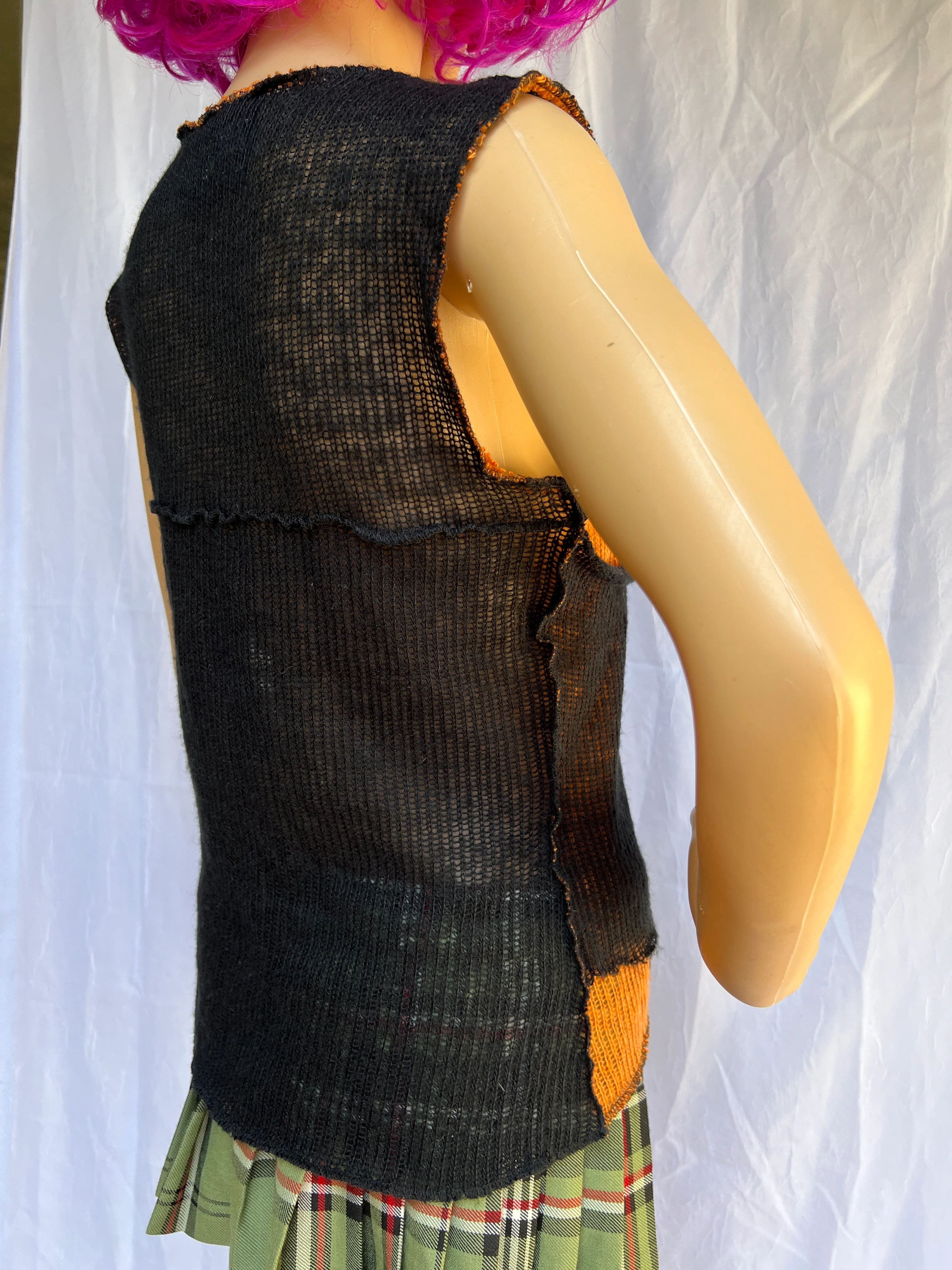 00s Orange And Black Distressed Knit Bondage Punk Top By Lip Service - Image 10