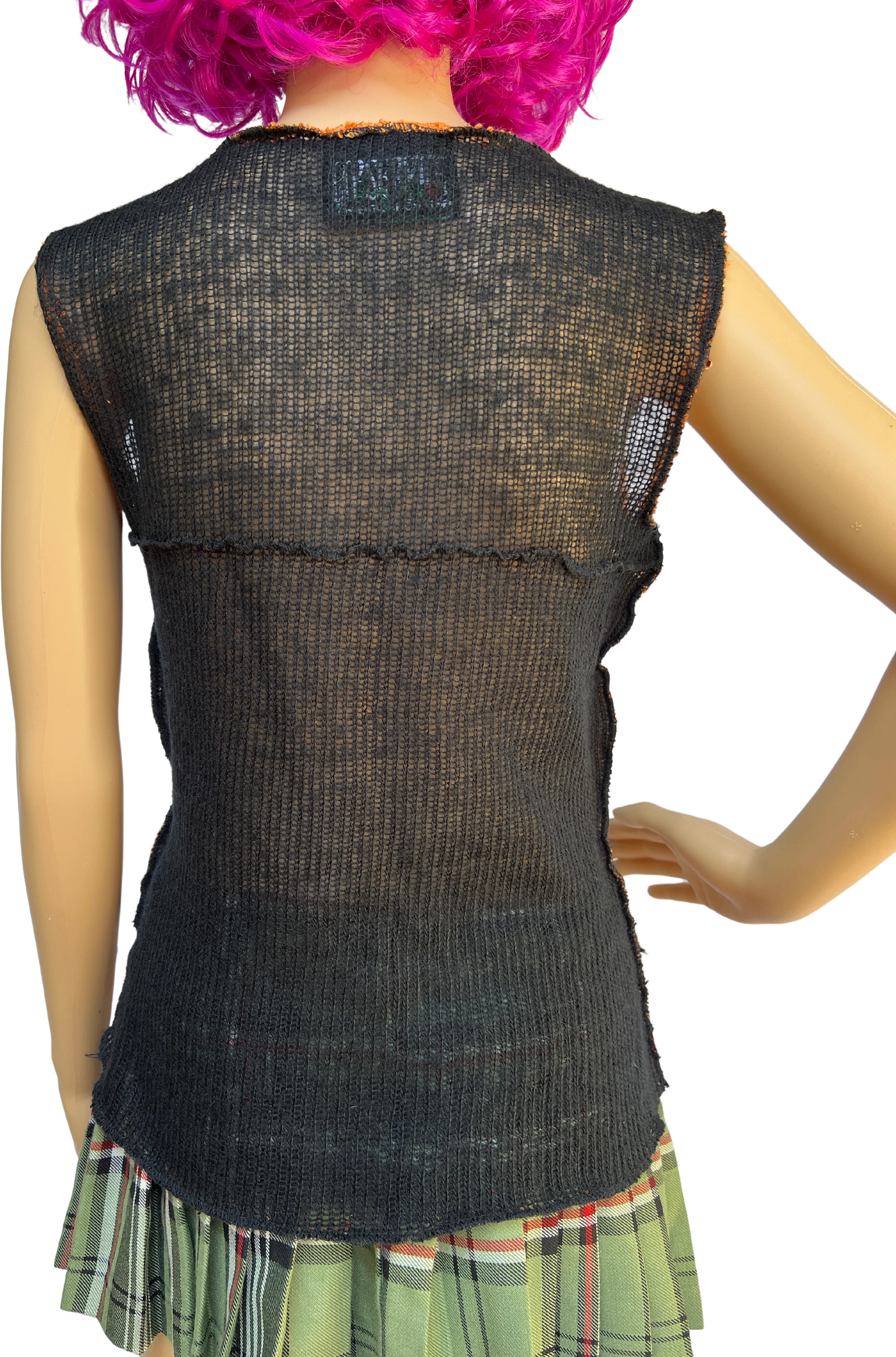 00s Orange And Black Distressed Knit Bondage Punk Top By Lip Service - Image 2