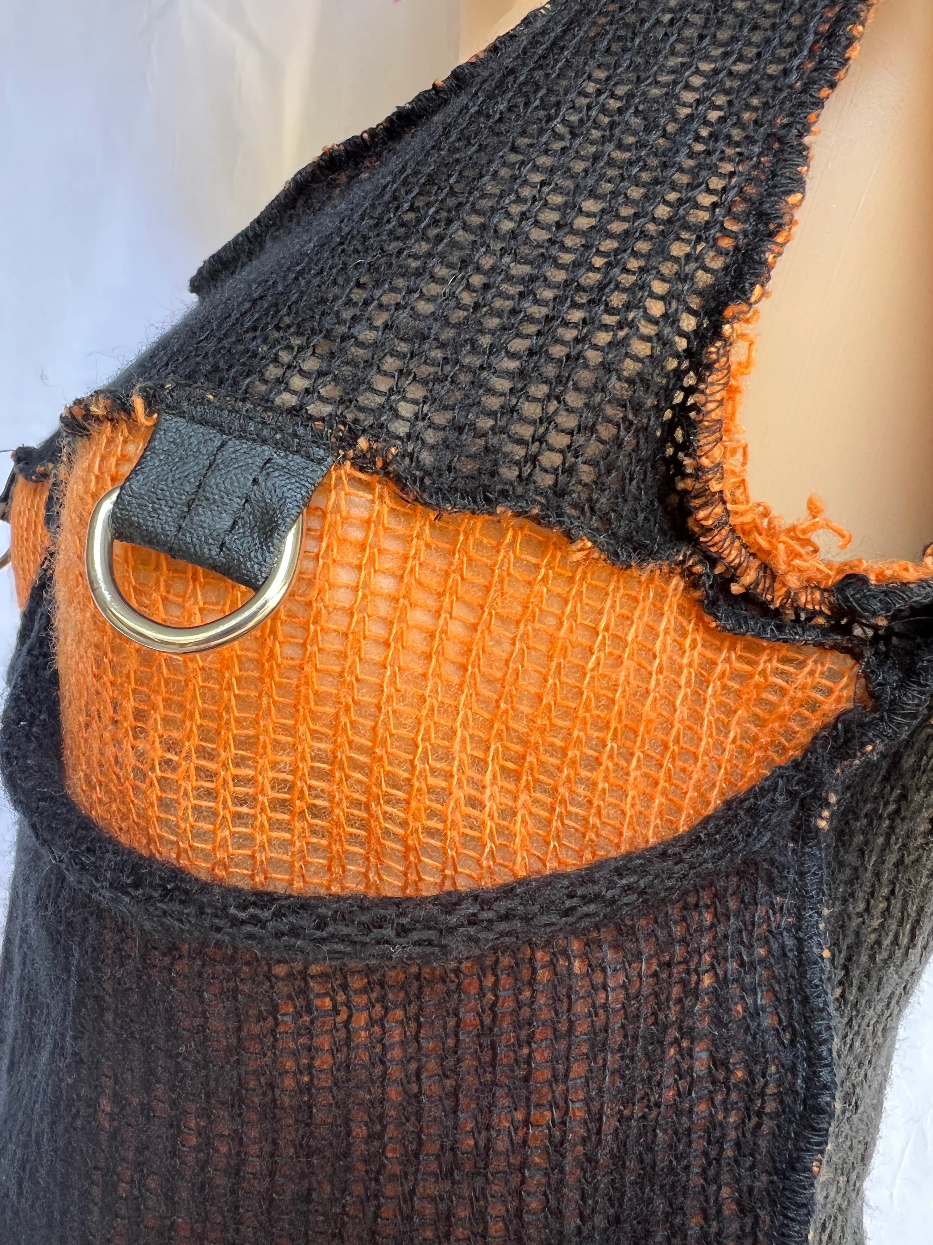 00s Orange And Black Distressed Knit Bondage Punk Top By Lip Service - Image 5