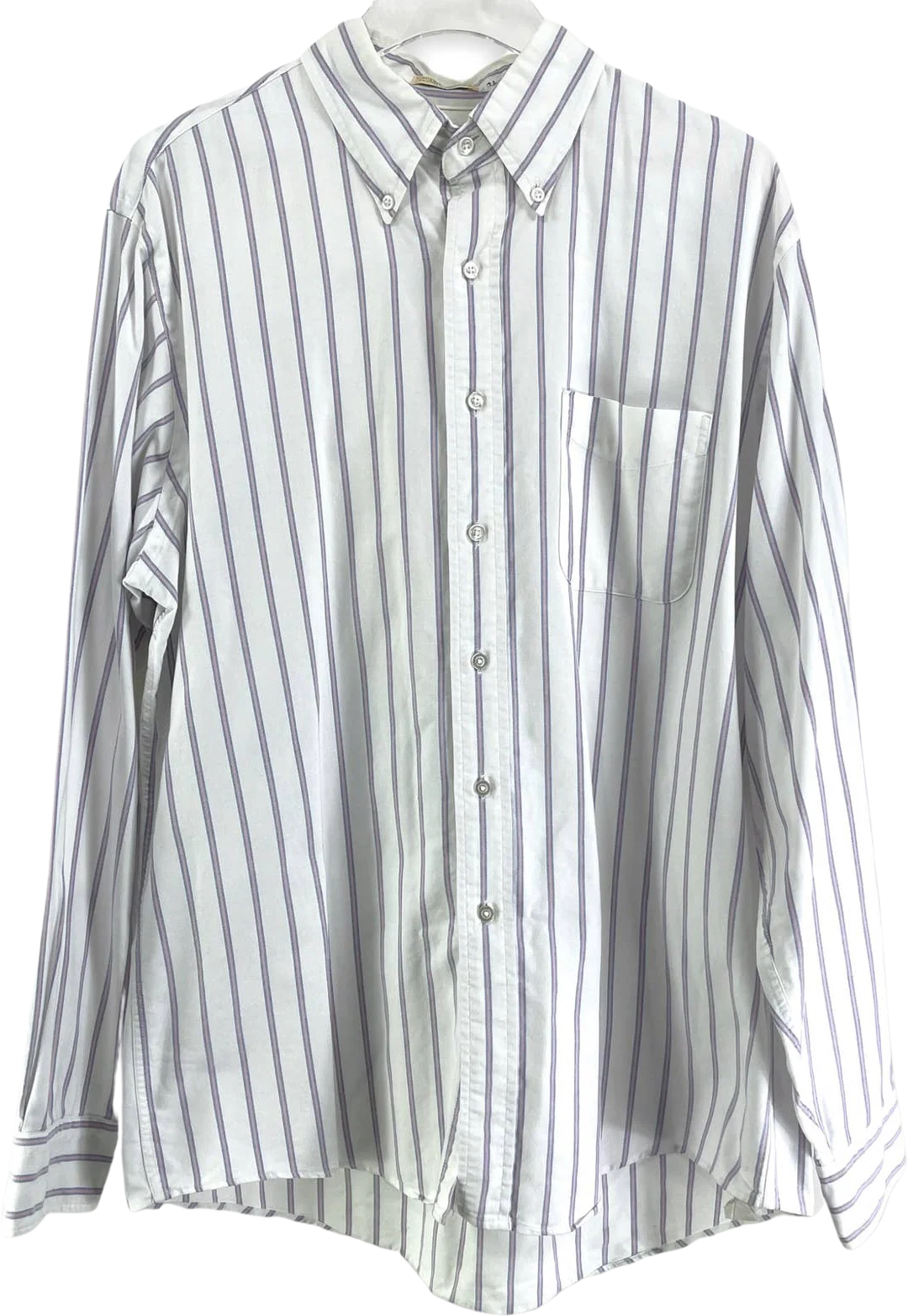 00s Pink Blue Striped Cotton Long Sleeve Button Up Shirt by LL Bean