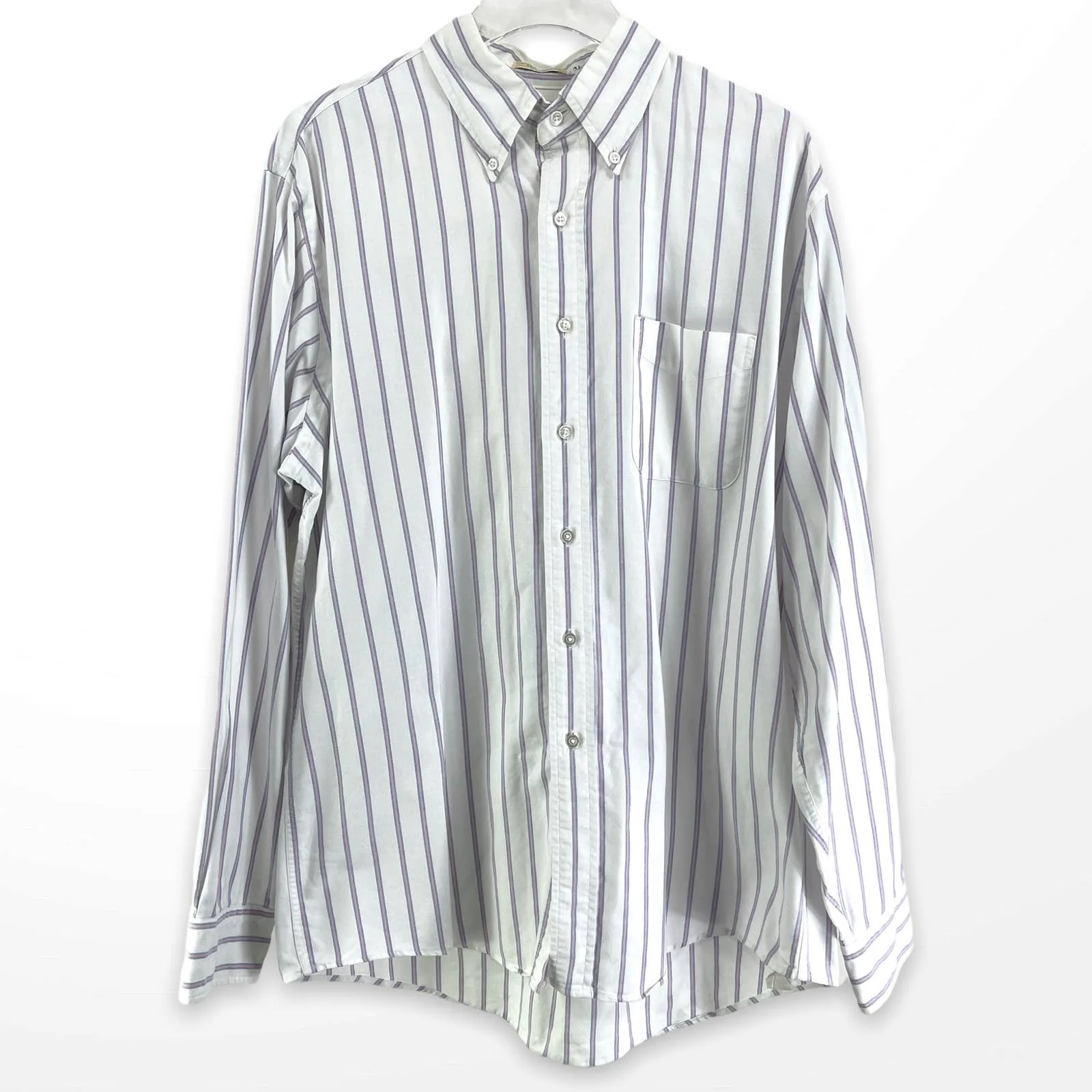 00s Pink Blue Striped Cotton Long Sleeve Button Up Shirt by LL Bean - Image 7