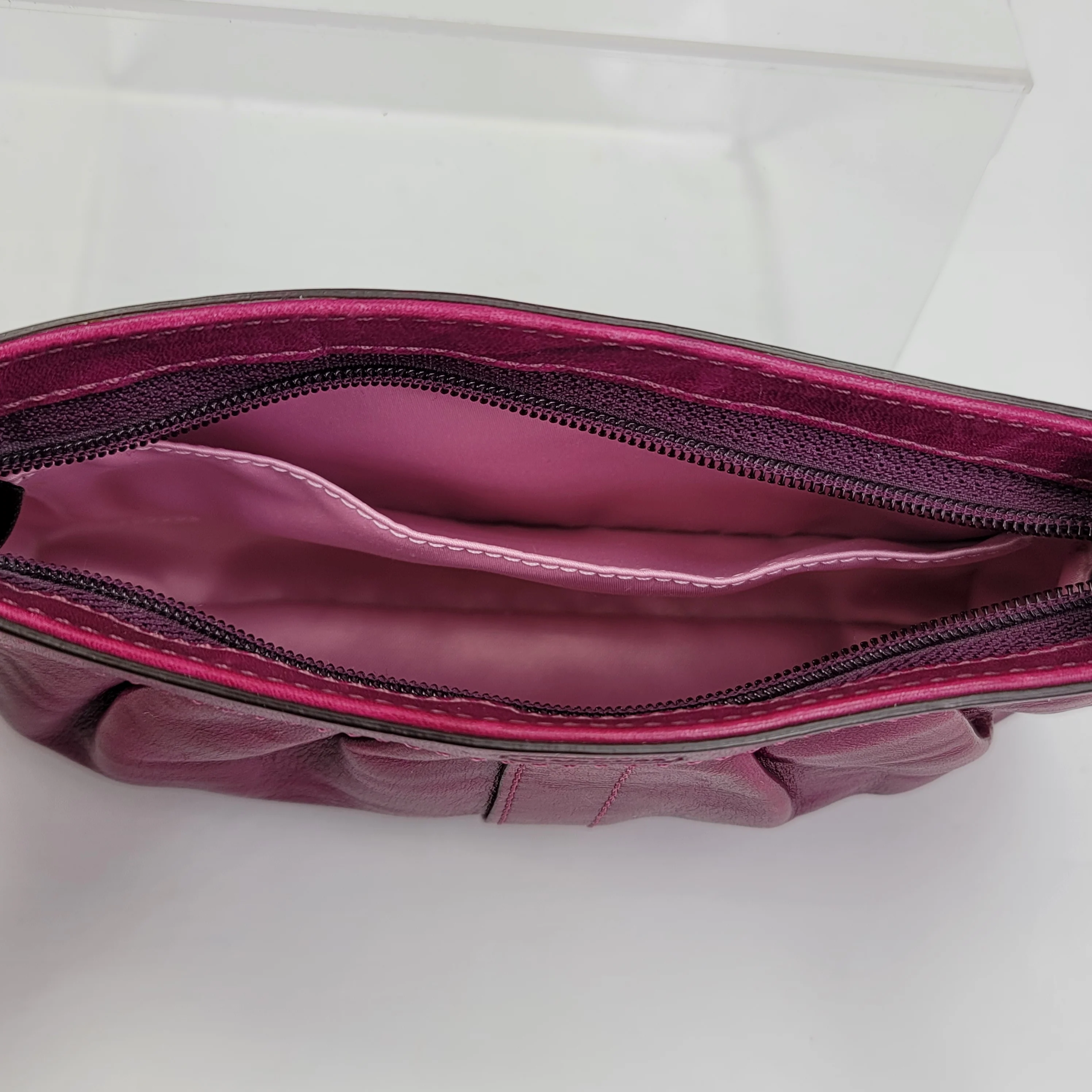 00s Pleated Purple Leather Wristlet Clutch Pouch By Coach - Image 13
