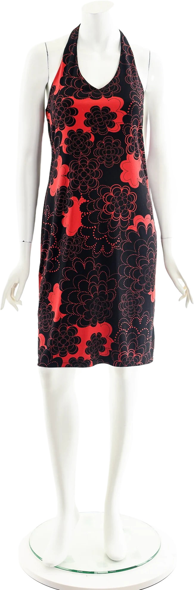 00s Red Black Floral Halter Mini Dress