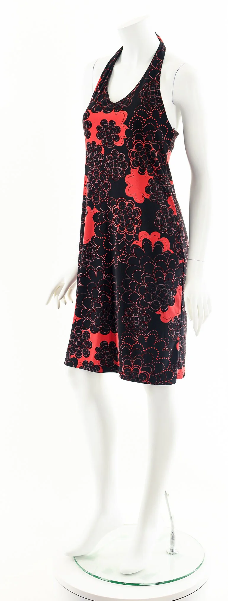 00s Red Black Floral Halter Mini Dress - Image 10