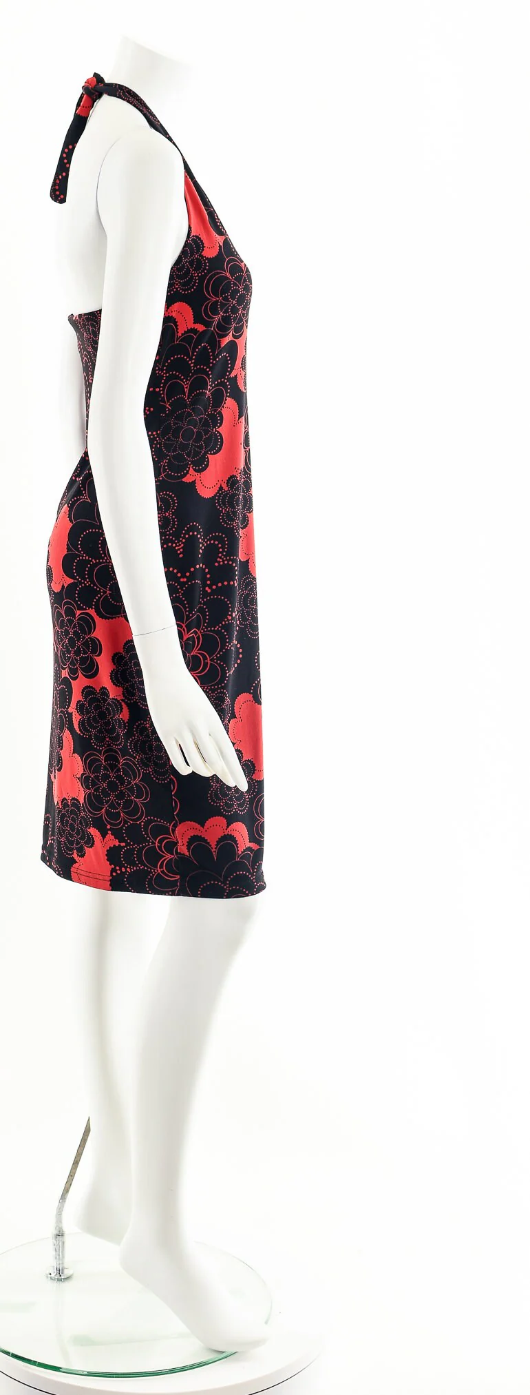 00s Red Black Floral Halter Mini Dress - Image 5
