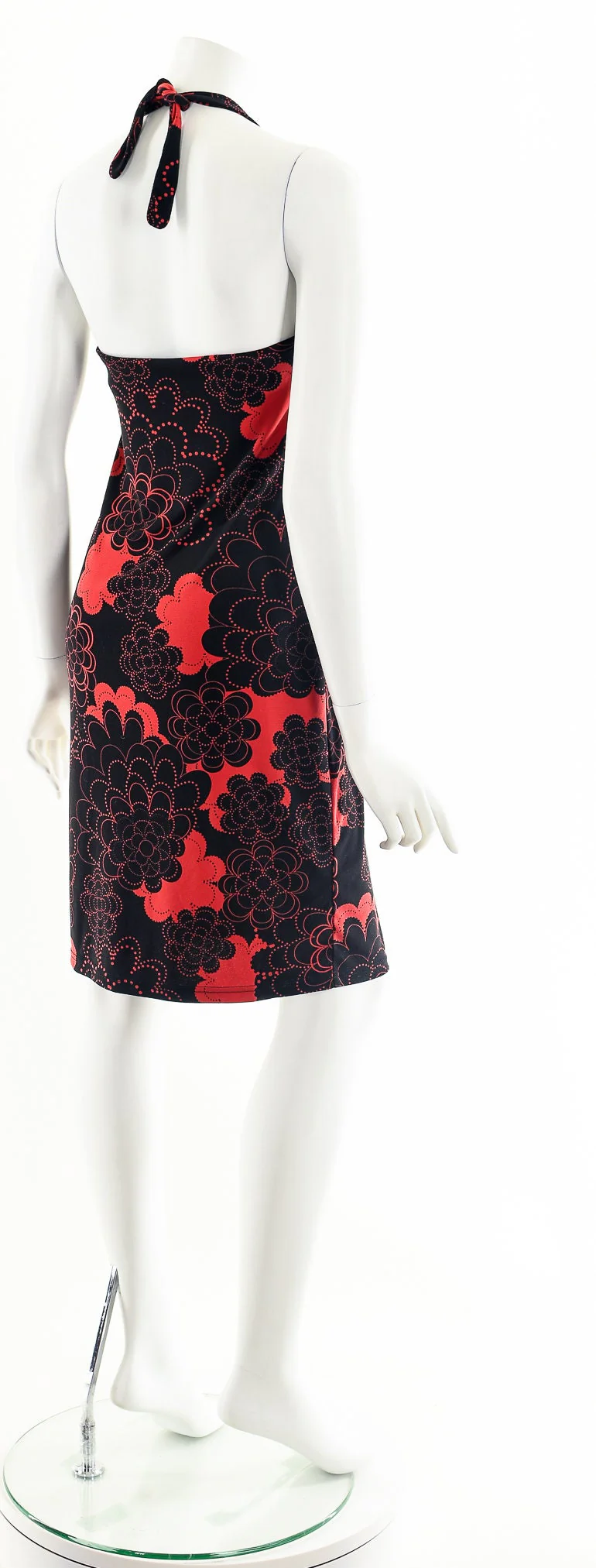 00s Red Black Floral Halter Mini Dress - Image 6