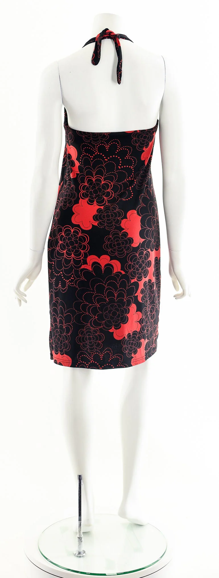 00s Red Black Floral Halter Mini Dress - Image 7