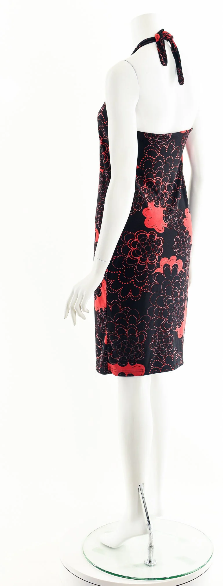 00s Red Black Floral Halter Mini Dress - Image 8