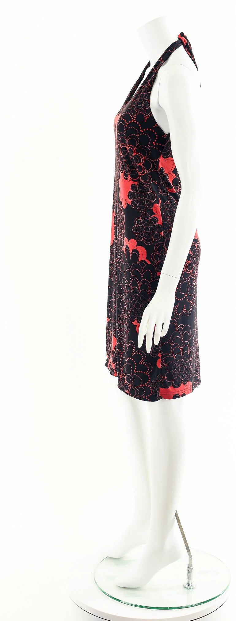 00s Red Black Floral Halter Mini Dress - Image 9