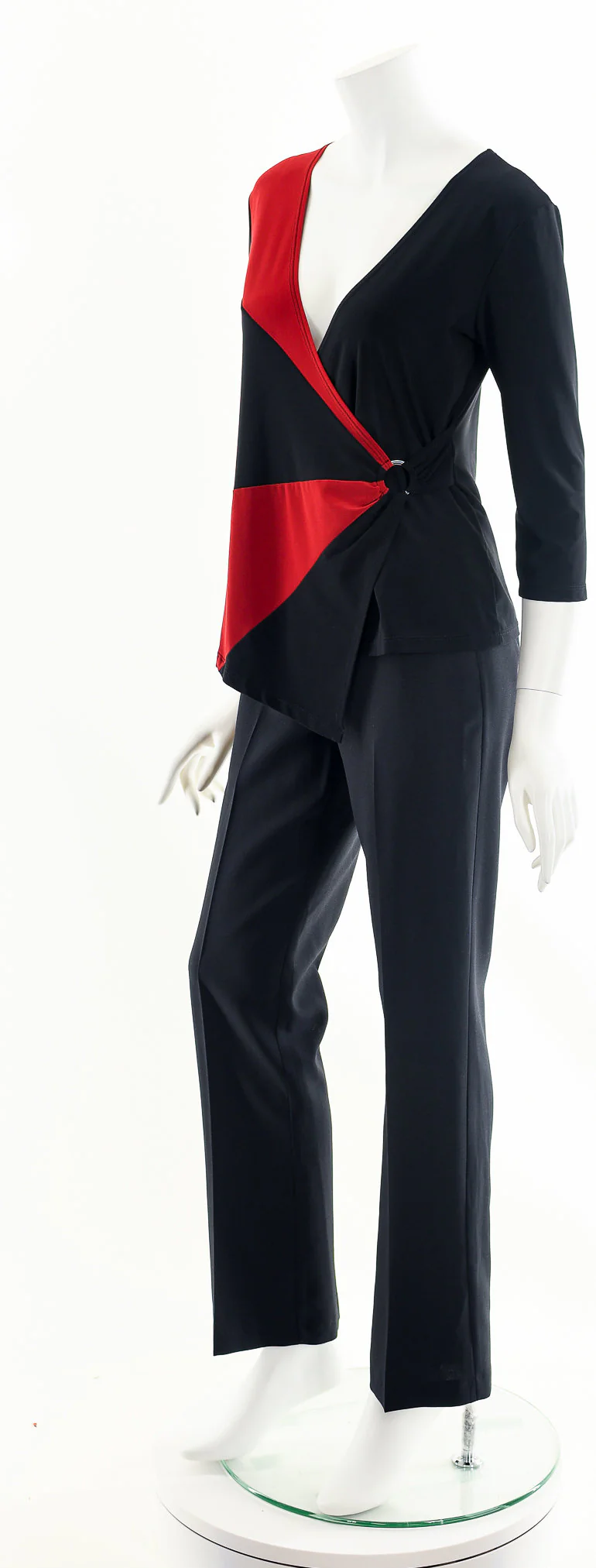 00s Red Black Splice O-Ring Blouse - Image 10