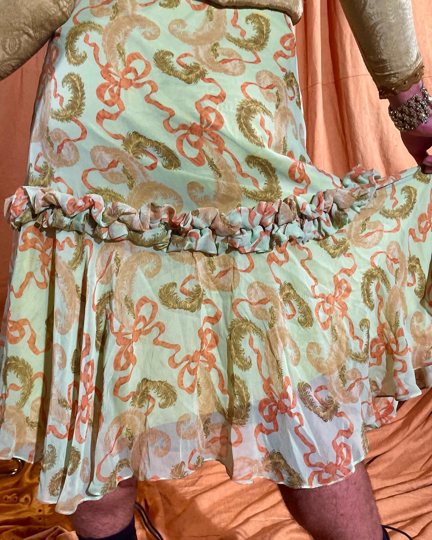 00s Ribbon Feather Rococo Ruffle Chartreuse Silk Skirt By James Caviello - Image 2