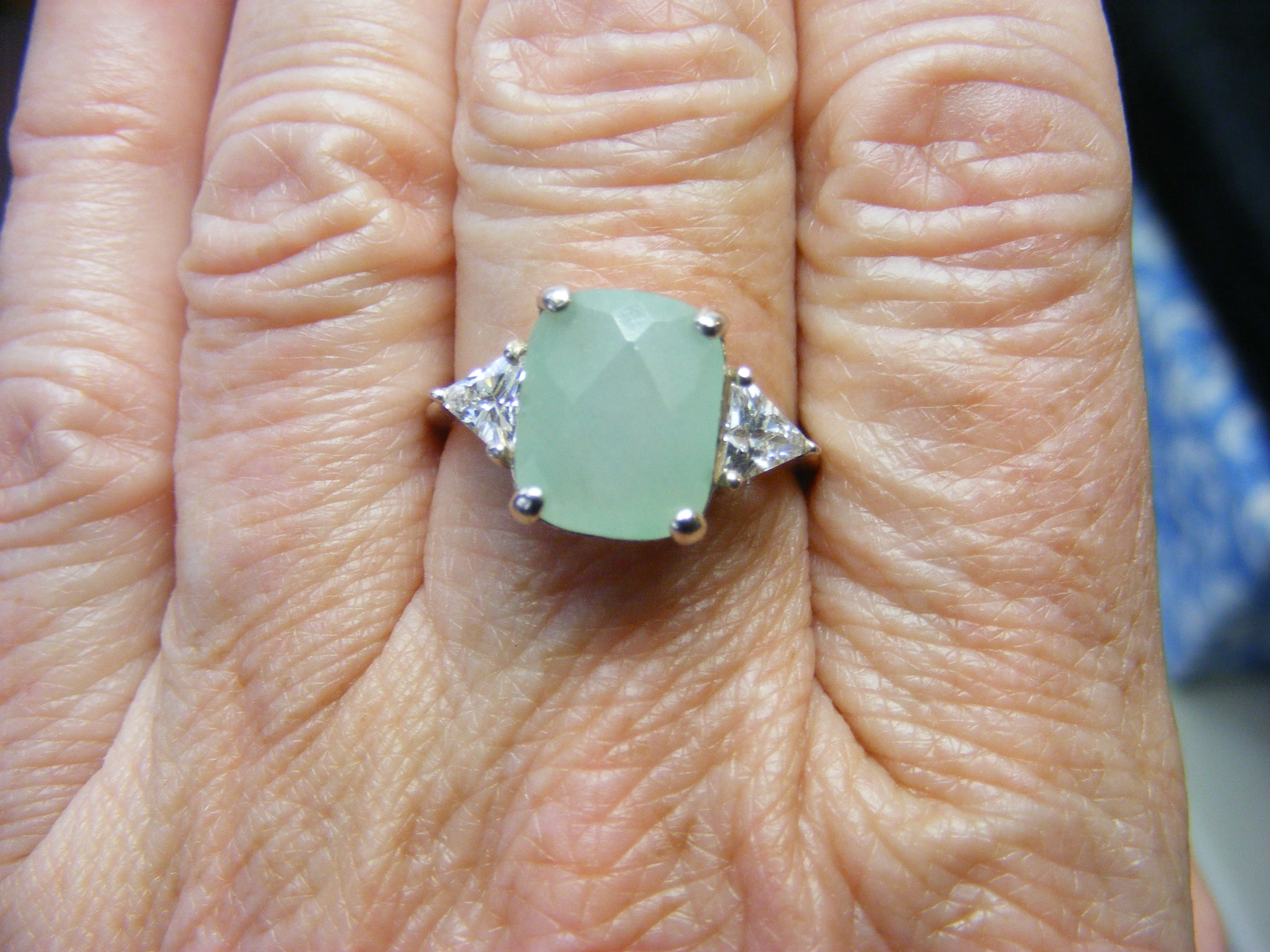 00s Ring Sterling Jadite Cubic Zirconia Cushion Cut By Avon - Image 6