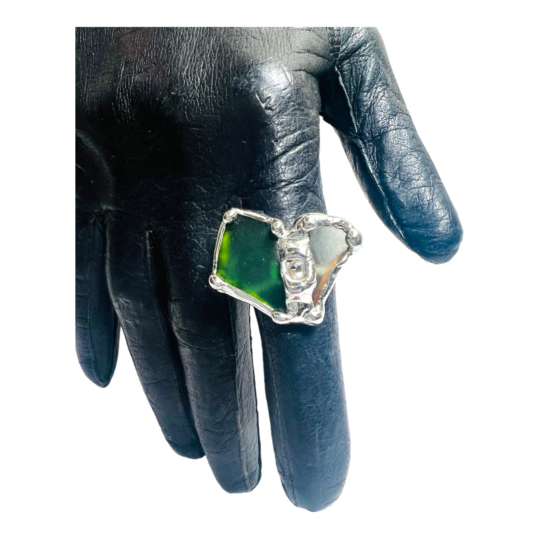 00s Sea Glass Ring Handcrafted With Solder Swarovski - Image 5