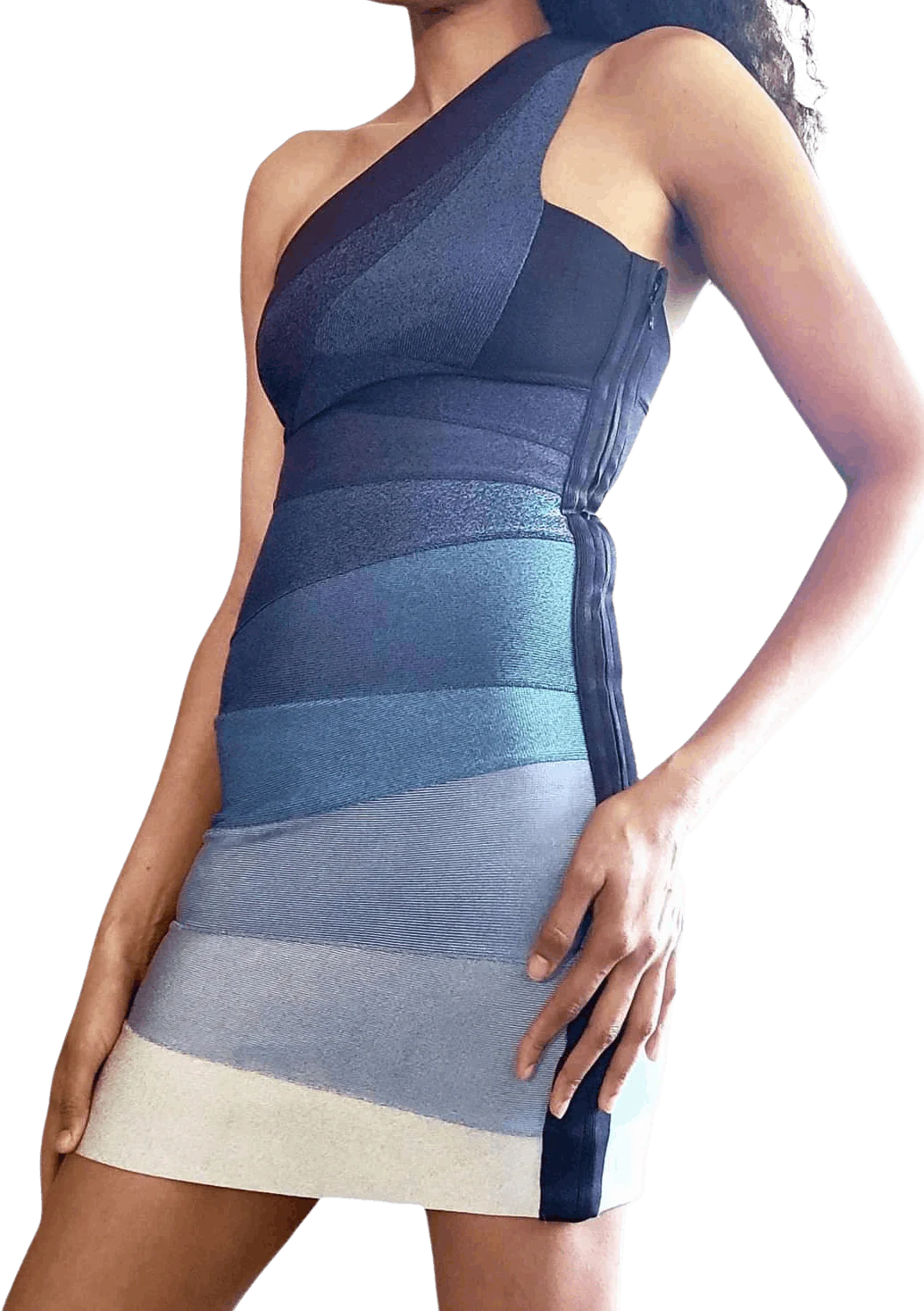 00s Sexy Celeb Fave 1 Shoulder Ombré Bandage Dress by Herve Leger