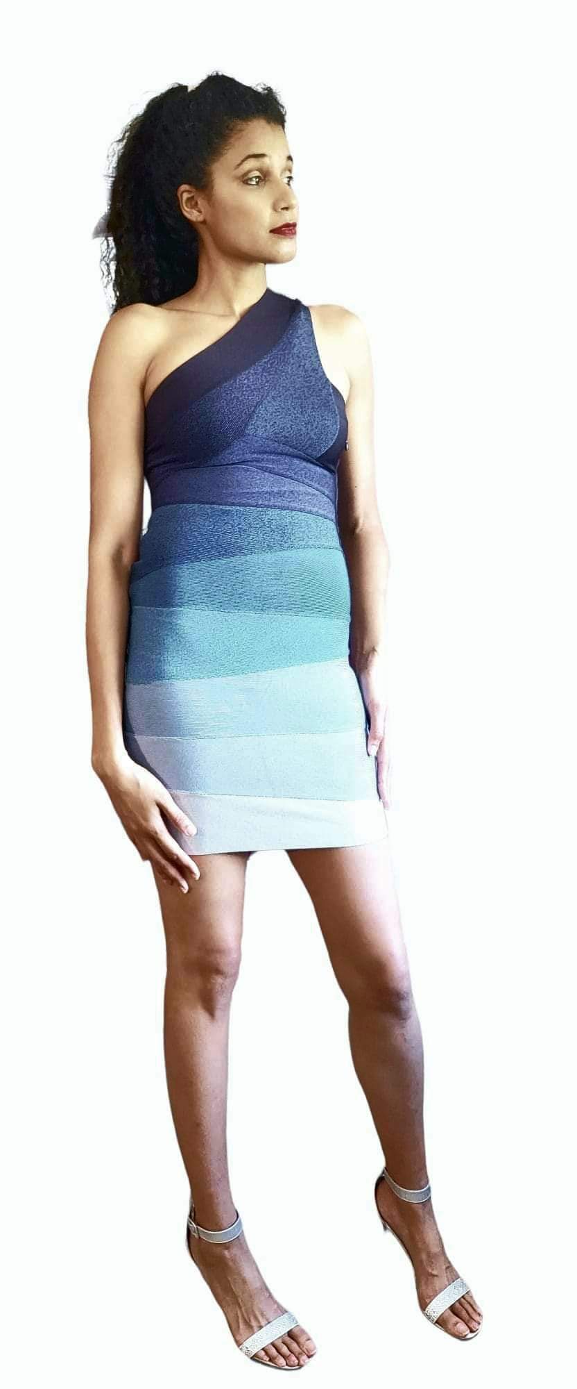 00s Sexy Celeb Fave 1 Shoulder Ombré Bandage Dress by Herve Leger - Image 4