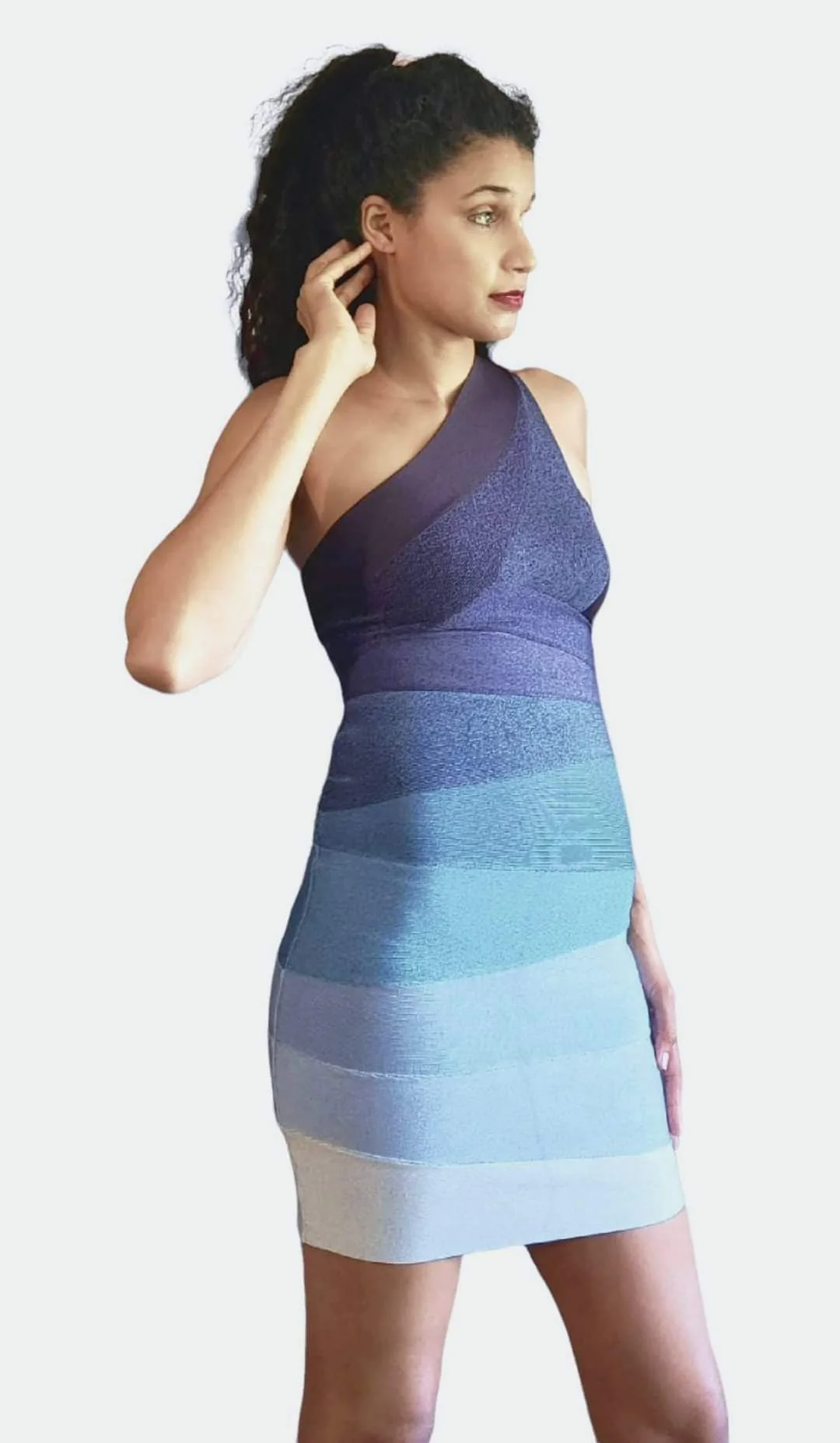 00s Sexy Celeb Fave 1 Shoulder Ombré Bandage Dress by Herve Leger - Image 5