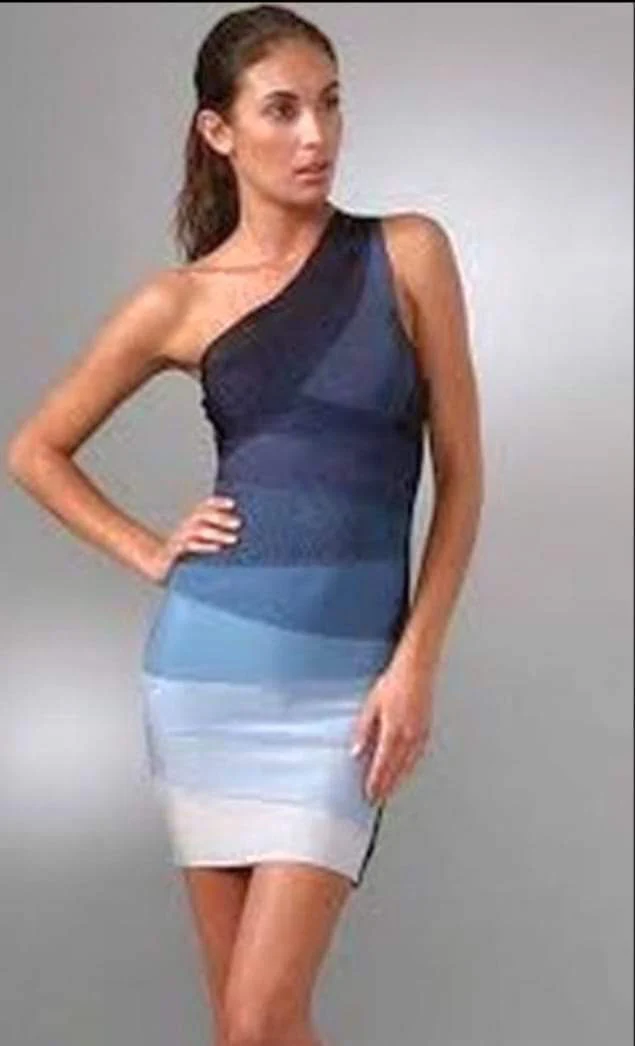 00s Sexy Celeb Fave 1 Shoulder Ombré Bandage Dress by Herve Leger - Image 6