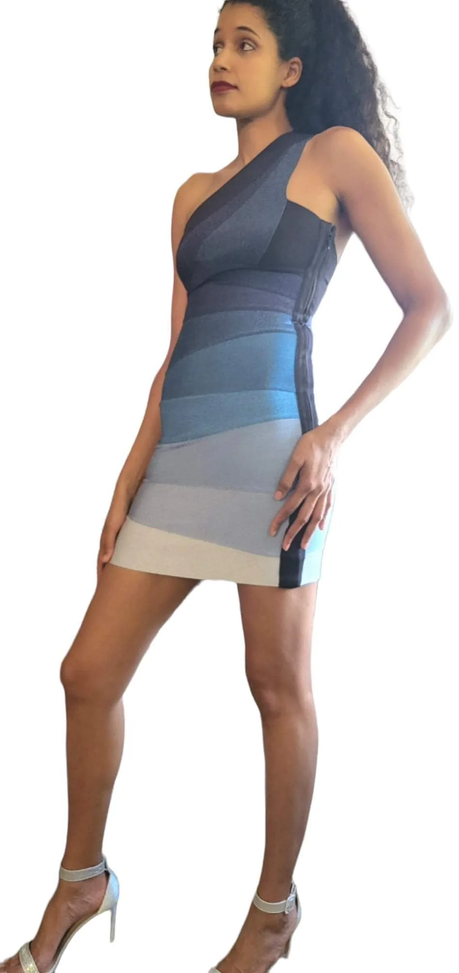 00s Sexy Celeb Fave 1 Shoulder Ombré Bandage Dress by Herve Leger - Image 9