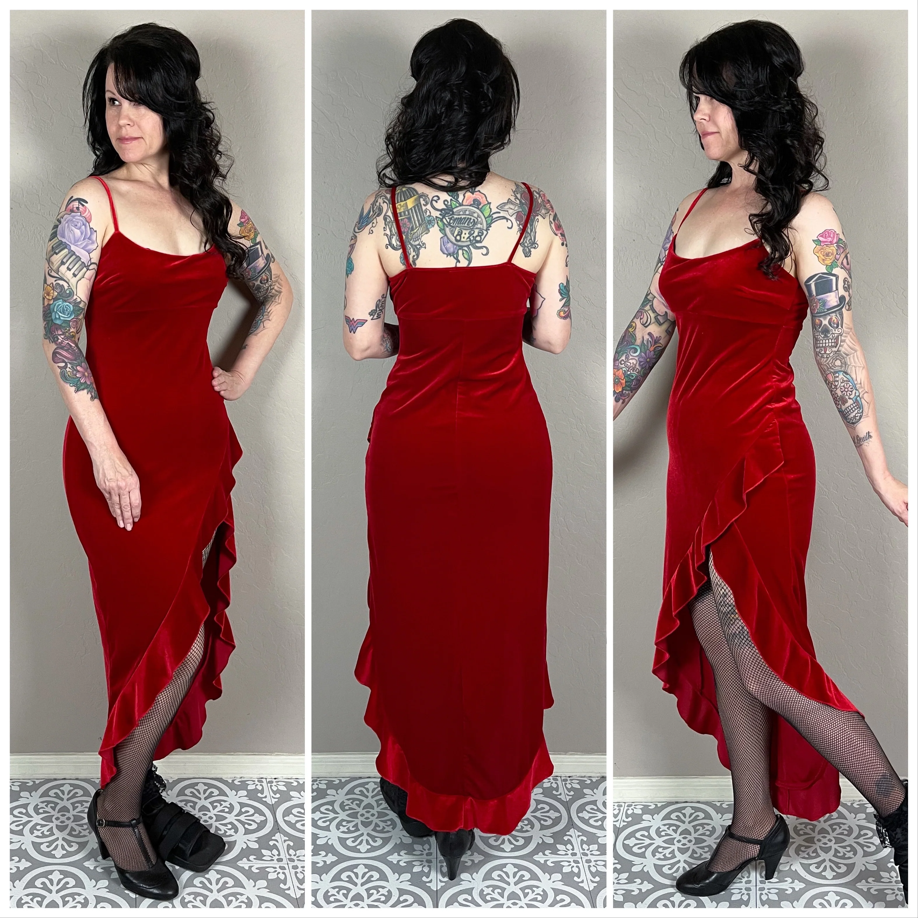 00s Sexy Red Velvet Midi Dress By Frederick's of Hollywood - Image 3
