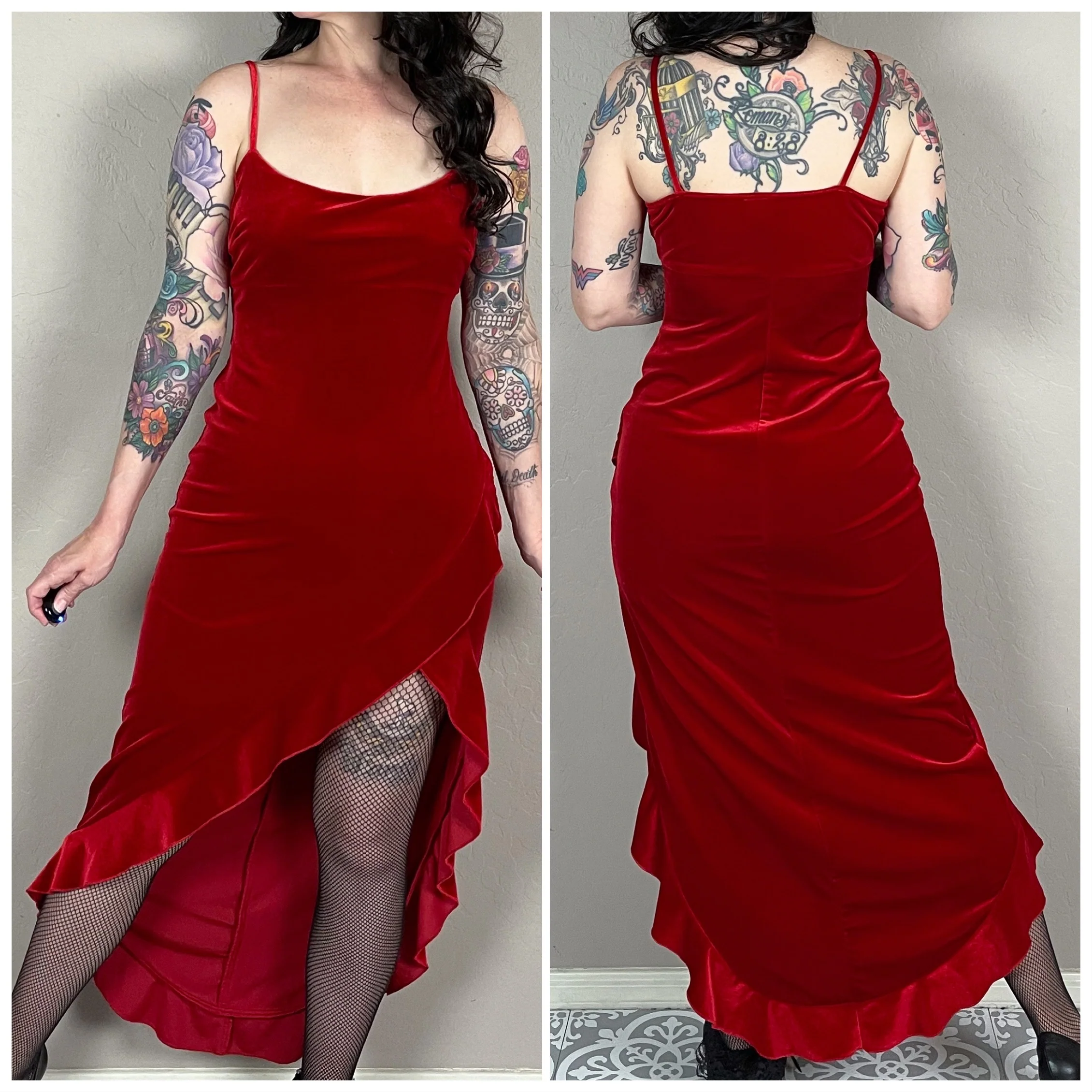00s Sexy Red Velvet Midi Dress By Frederick's of Hollywood - Image 4
