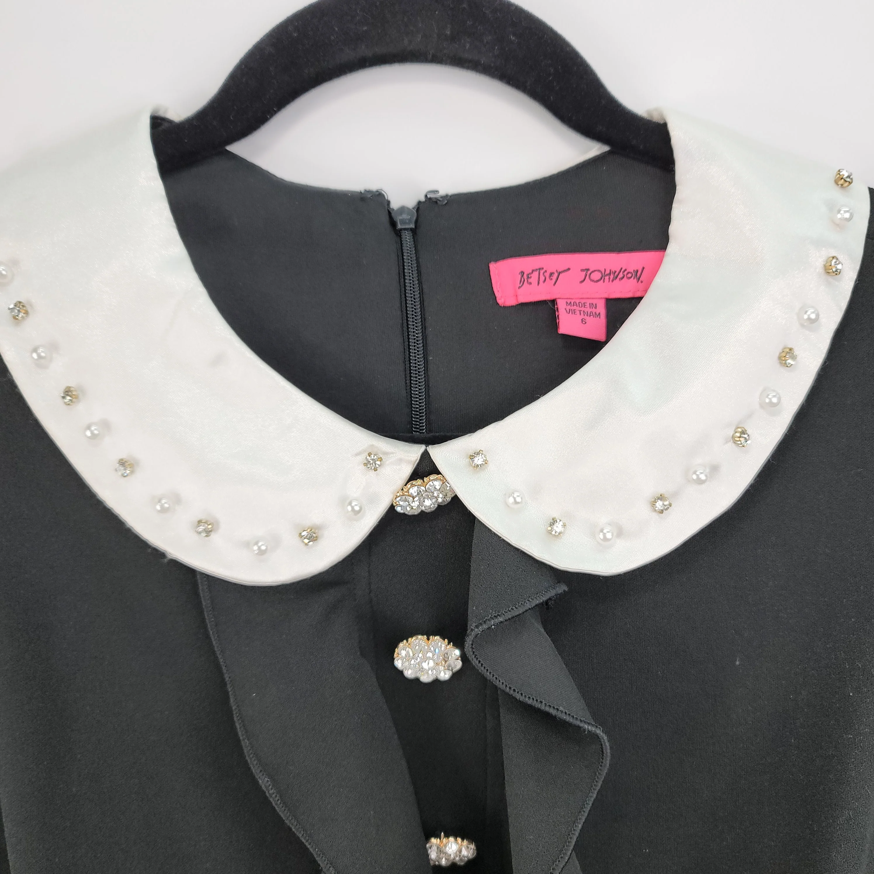 00s Shift A-line Dress With Beaded Peter Pan Collar By Betsey Johnson - Image 12