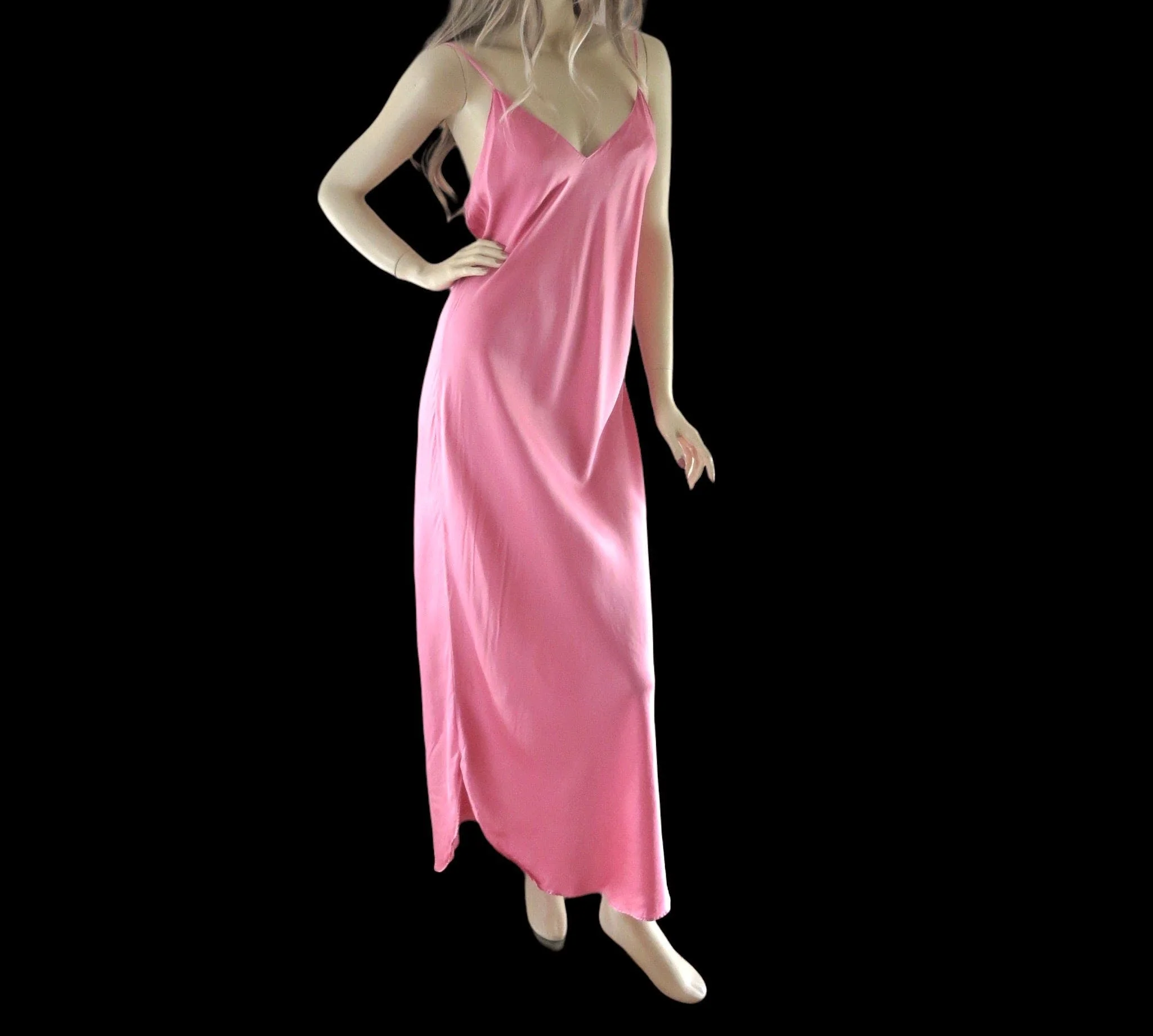 00s Silk Maxi Gown Nightgown Pale Raspberry Pink By Valerie Stevens - Image 2