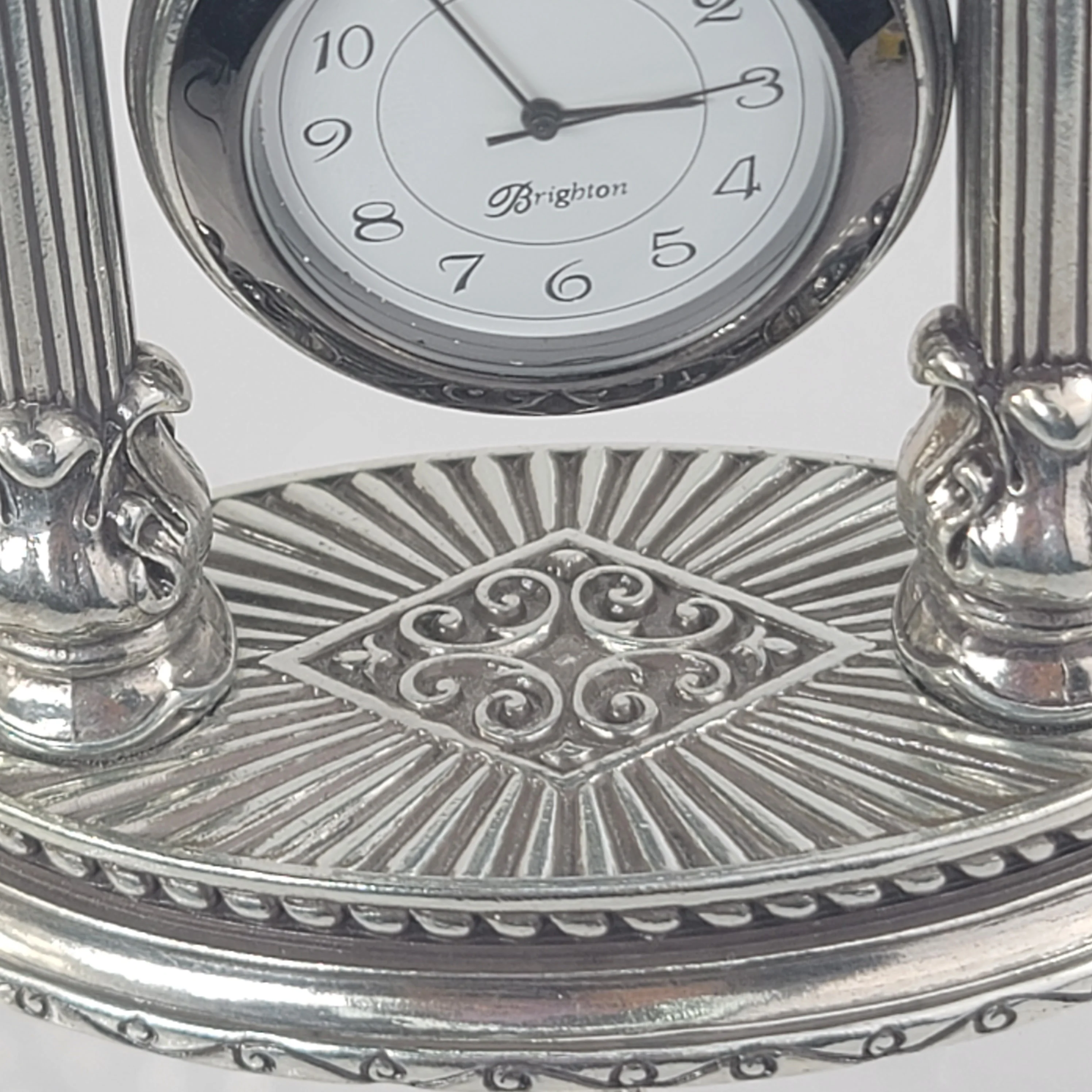 00s Silver Plated Hanging Desk Clock On Pedestal By Brighton - Image 10