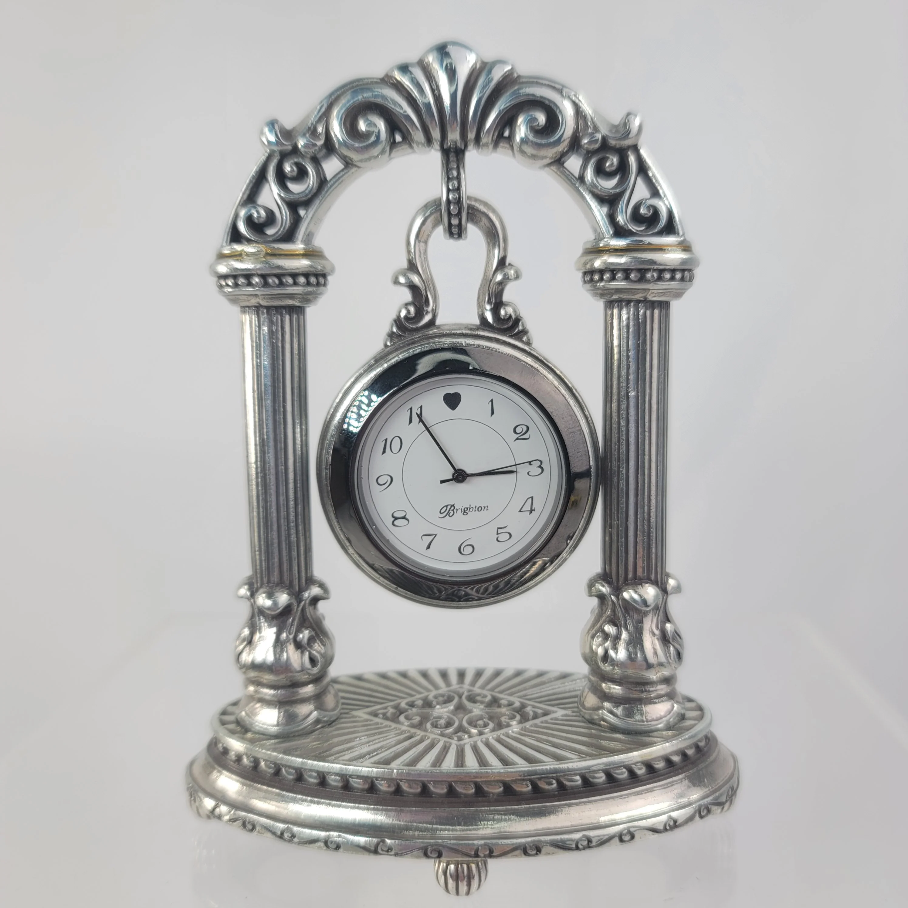 00s Silver Plated Hanging Desk Clock On Pedestal By Brighton - Image 11