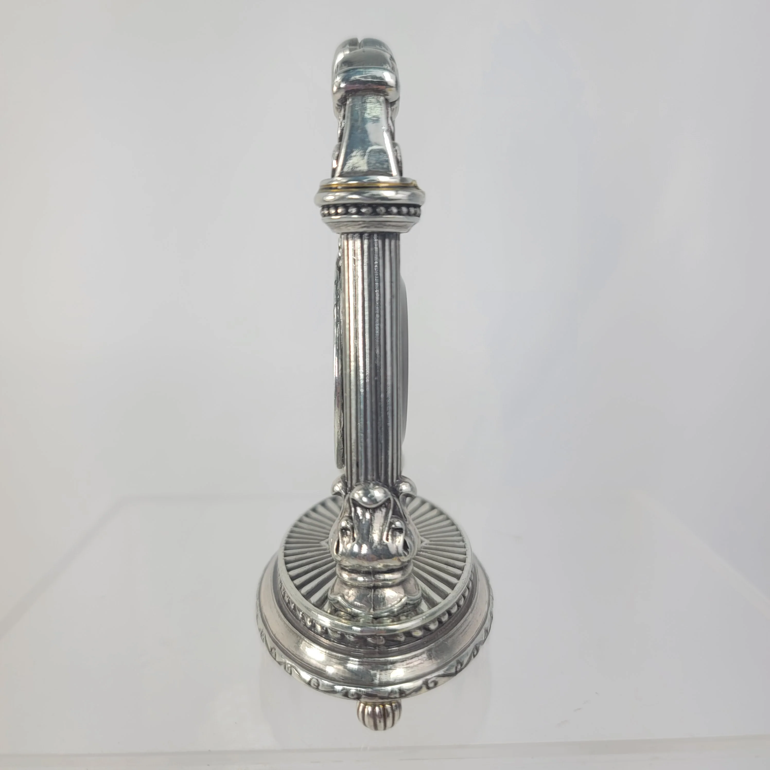 00s Silver Plated Hanging Desk Clock On Pedestal By Brighton - Image 15