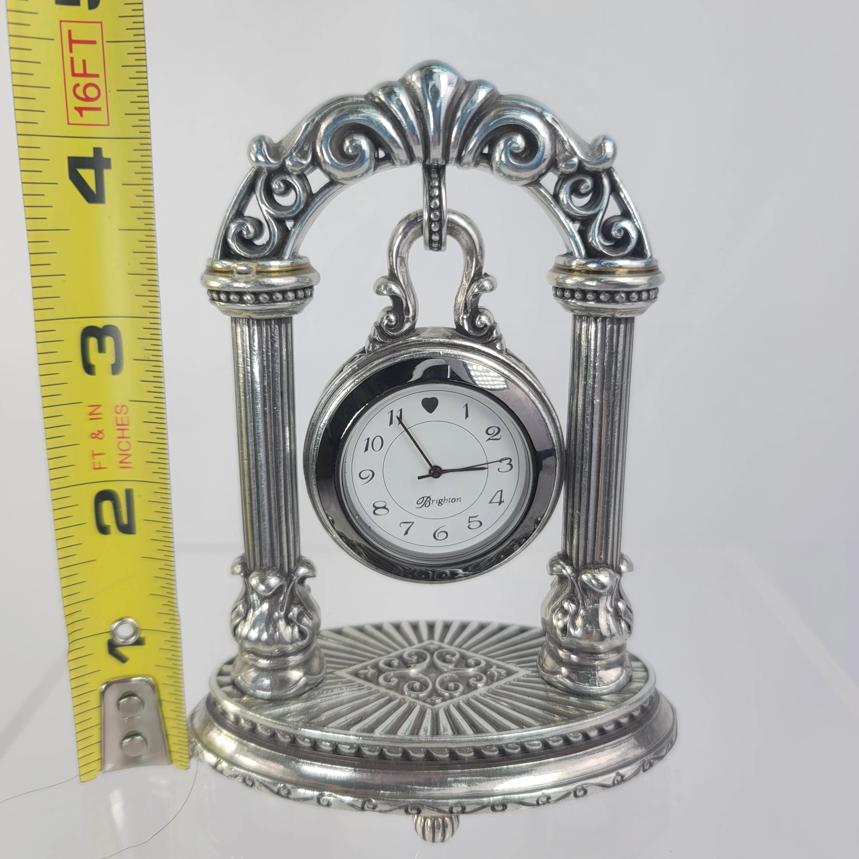 00s Silver Plated Hanging Desk Clock On Pedestal By Brighton - Image 16