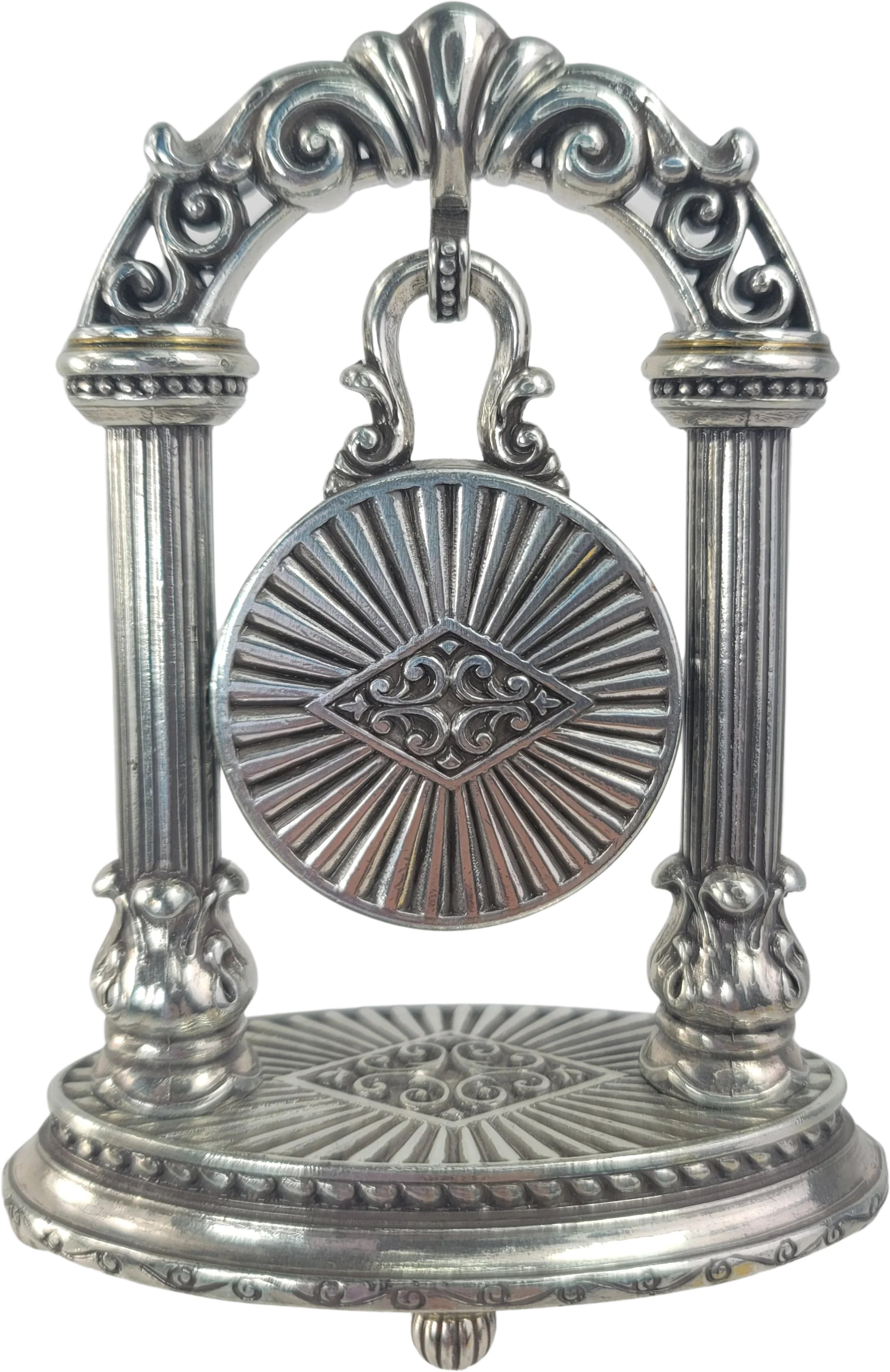 00s Silver Plated Hanging Desk Clock On Pedestal By Brighton - Image 2