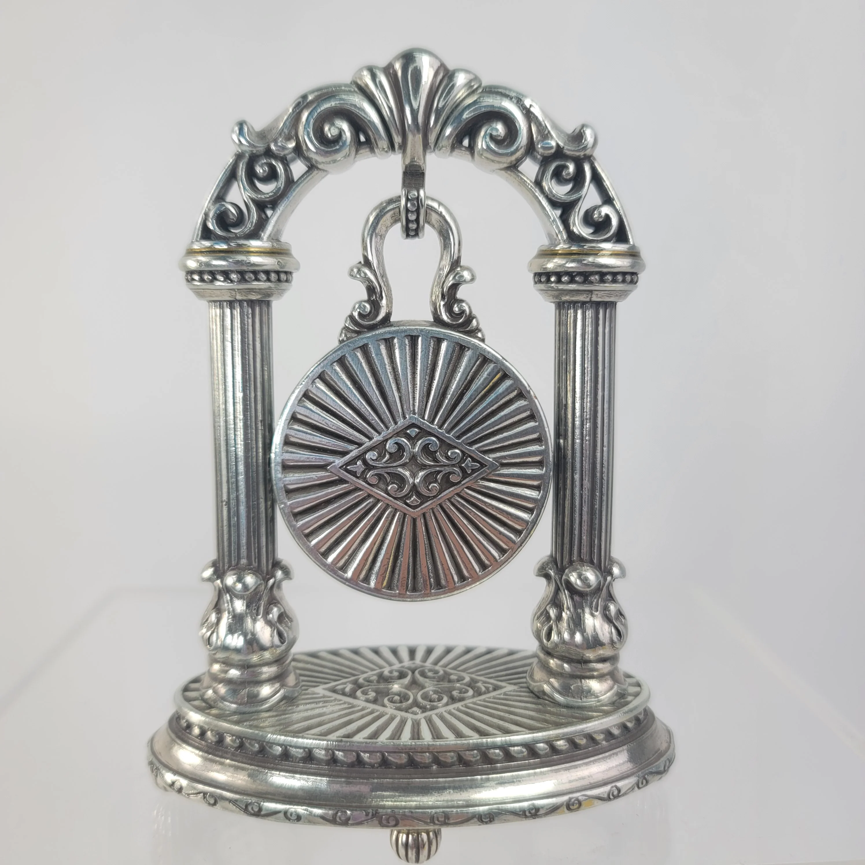 00s Silver Plated Hanging Desk Clock On Pedestal By Brighton - Image 4