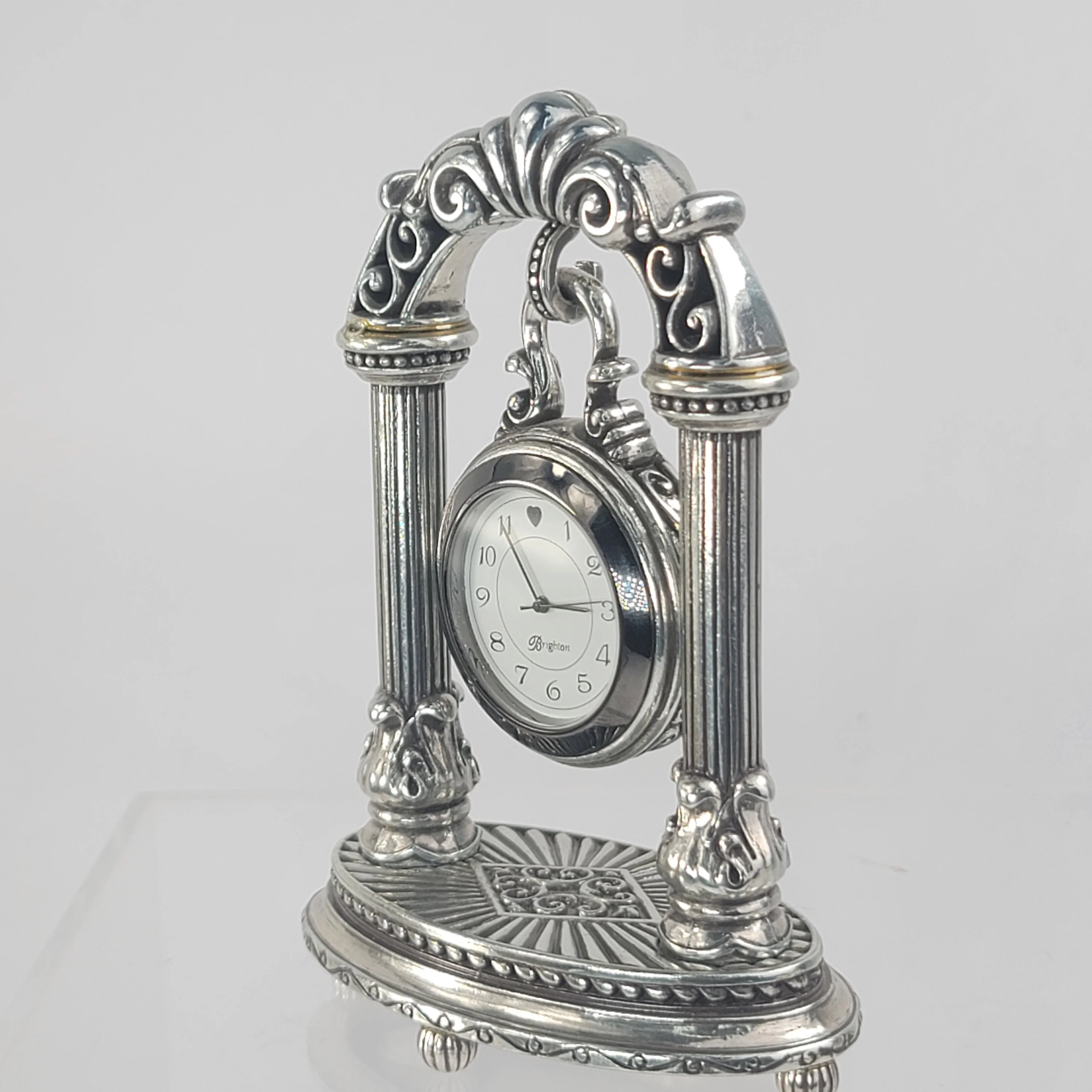 00s Silver Plated Hanging Desk Clock On Pedestal By Brighton - Image 9