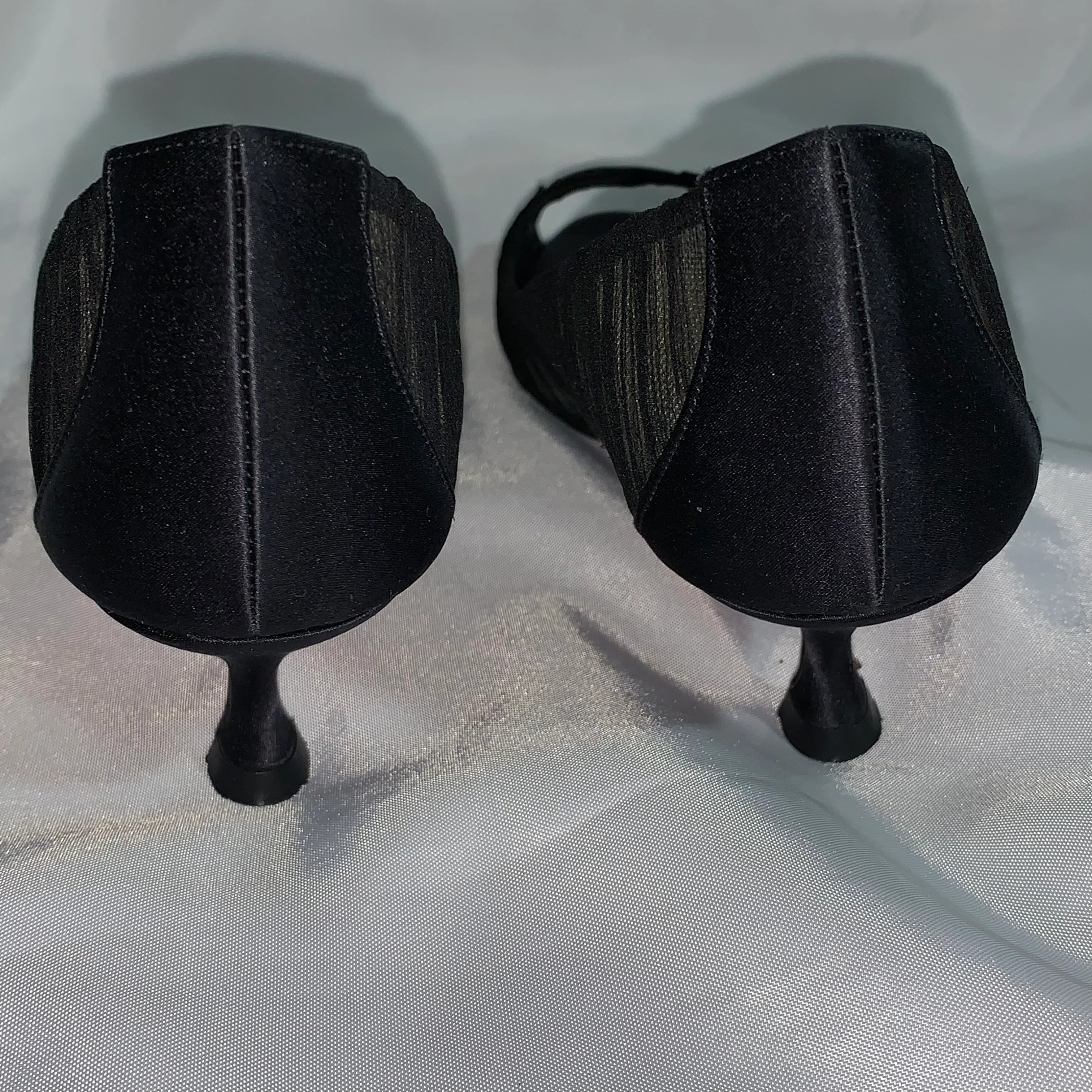 00s Size 35.5 Pour Vous 45 Black Crêpe Peep Toe Pumps By Christian Louboutin - Image 7